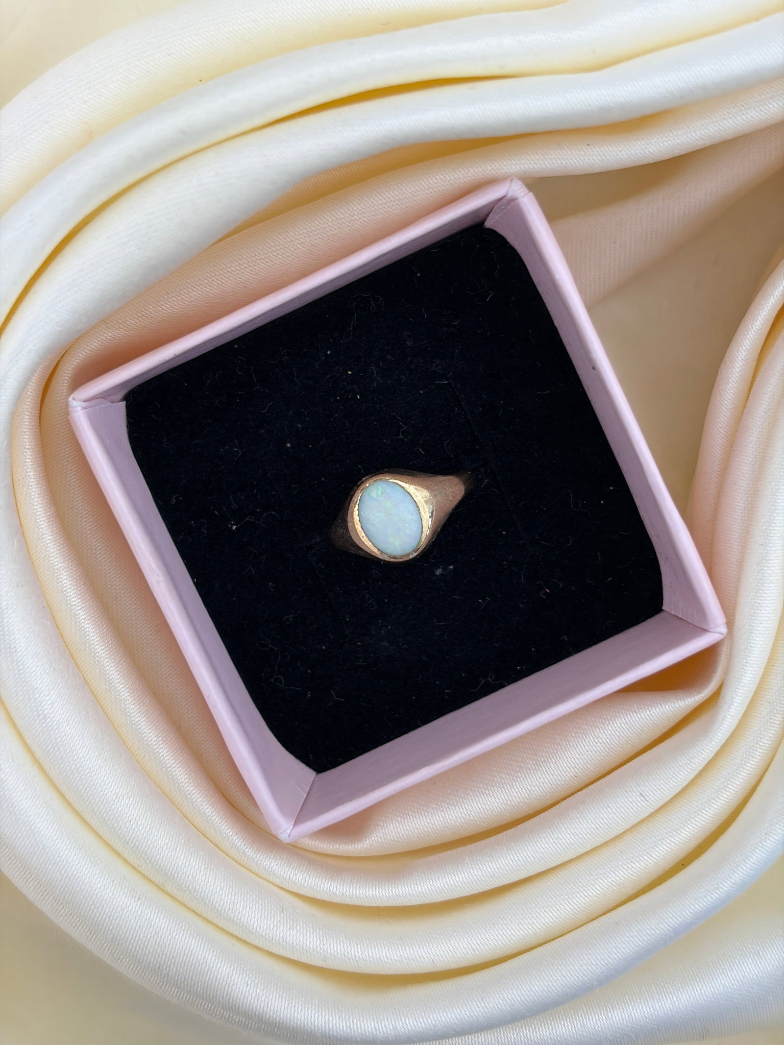 Small Size Opal Signet Ring in 9ct Yellow Gold - 9