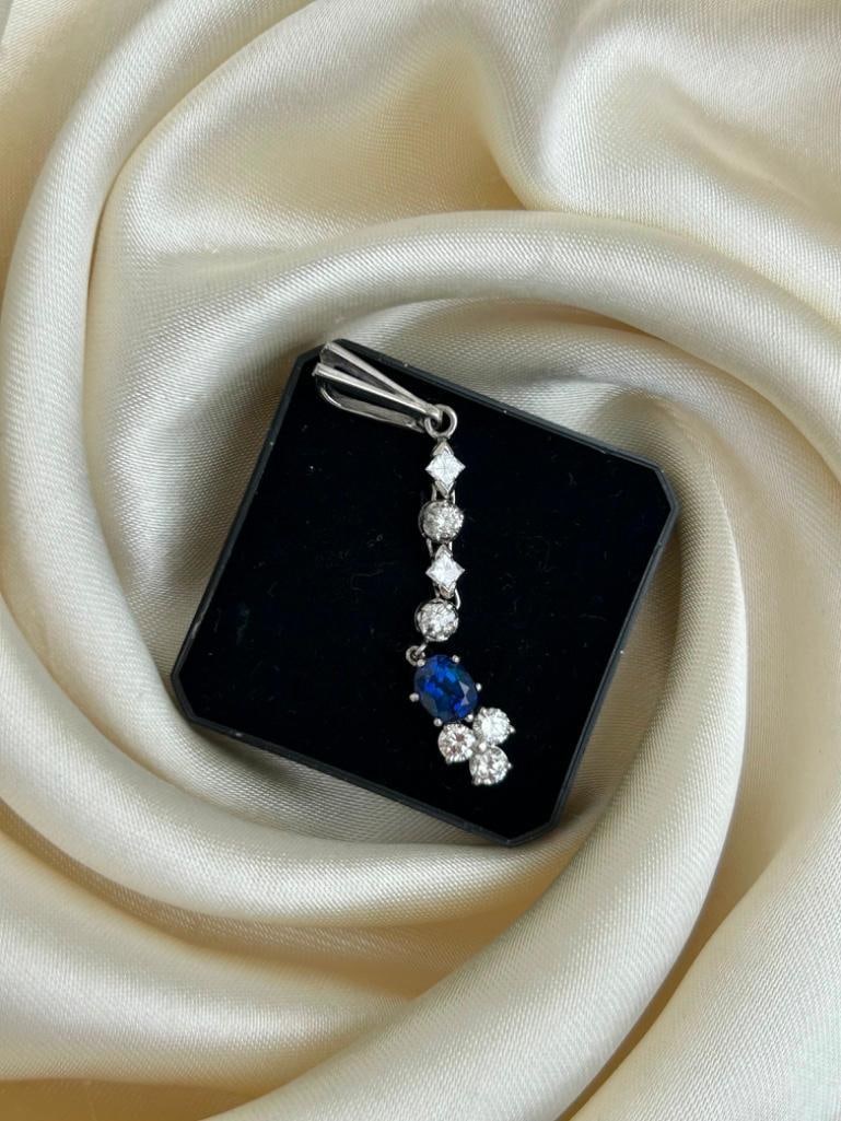White Gold Diamond and Sapphire Drop Pendant - 3