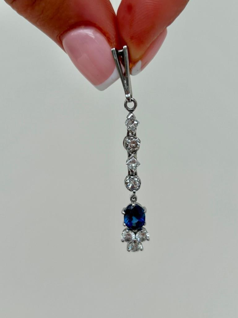 White Gold Diamond and Sapphire Drop Pendant - 4