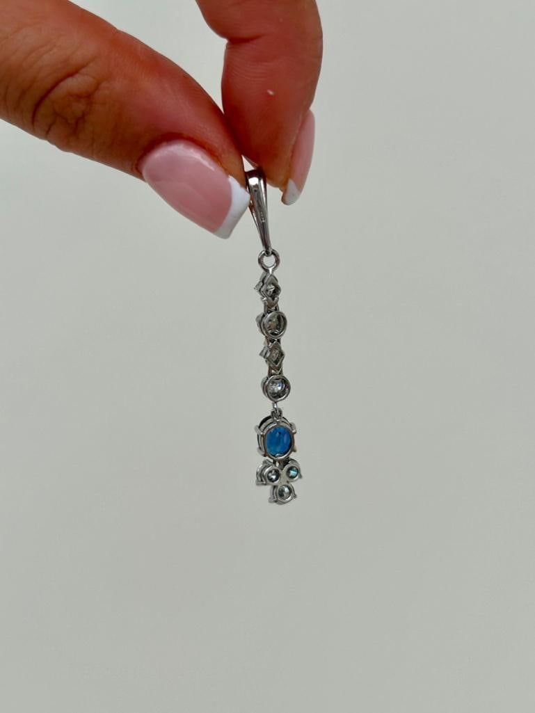 White Gold Diamond and Sapphire Drop Pendant - 5