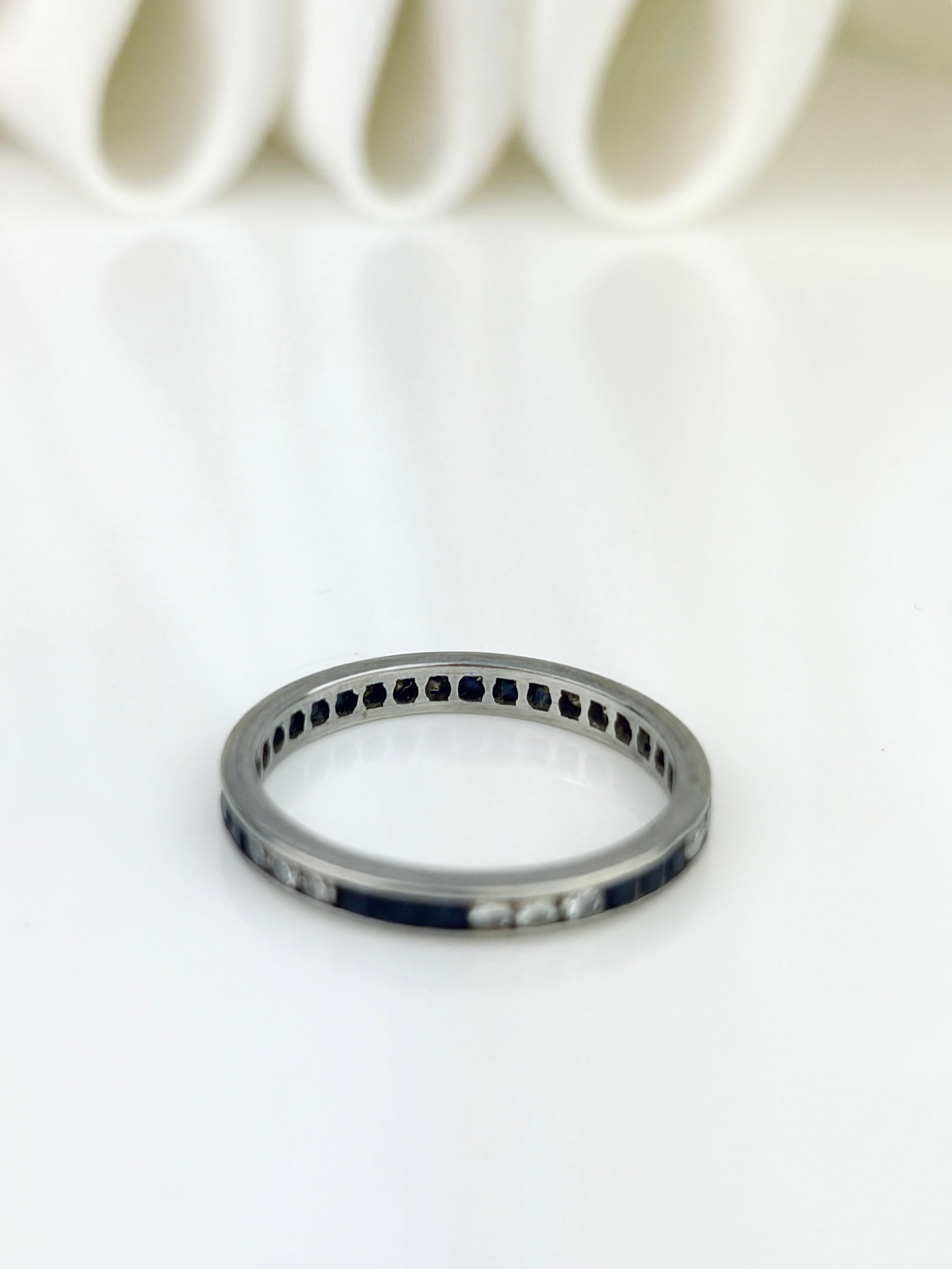 Antique Art Deco Platinum Sapphire and Diamond Full Eternity Band Ring - 2