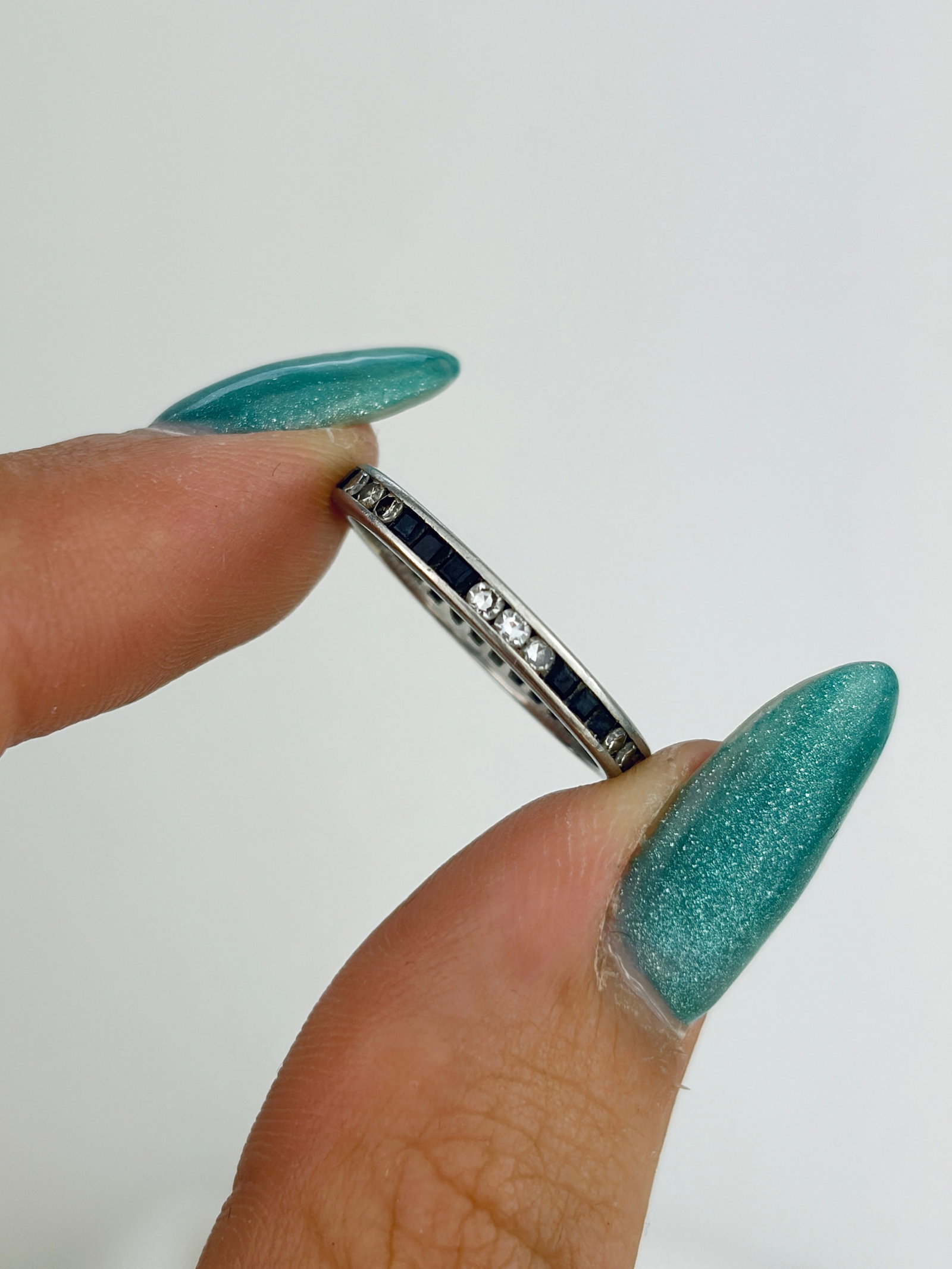 Antique Art Deco Platinum Sapphire and Diamond Full Eternity Band Ring - 3
