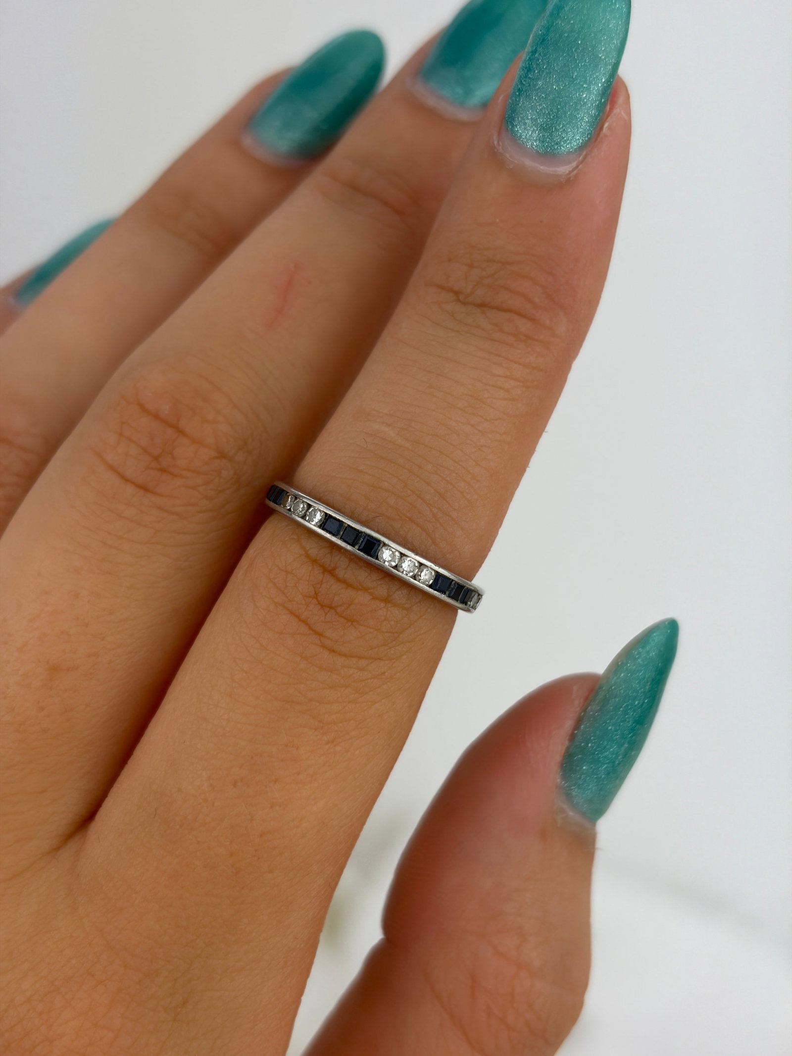 Antique Art Deco Platinum Sapphire and Diamond Full Eternity Band Ring - 6