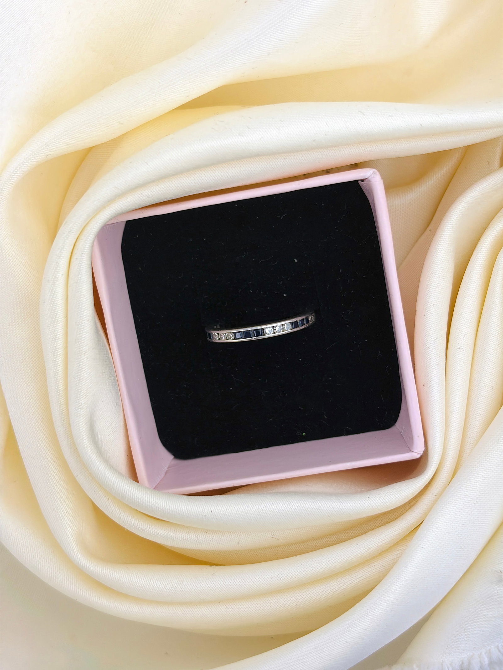 Antique Art Deco Platinum Sapphire and Diamond Full Eternity Band Ring - 7