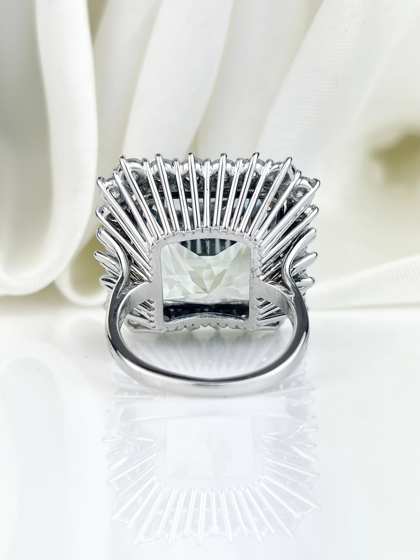 Outstanding Aquamarine And Diamond Square Cocktail Ring Set In Platinum - 5