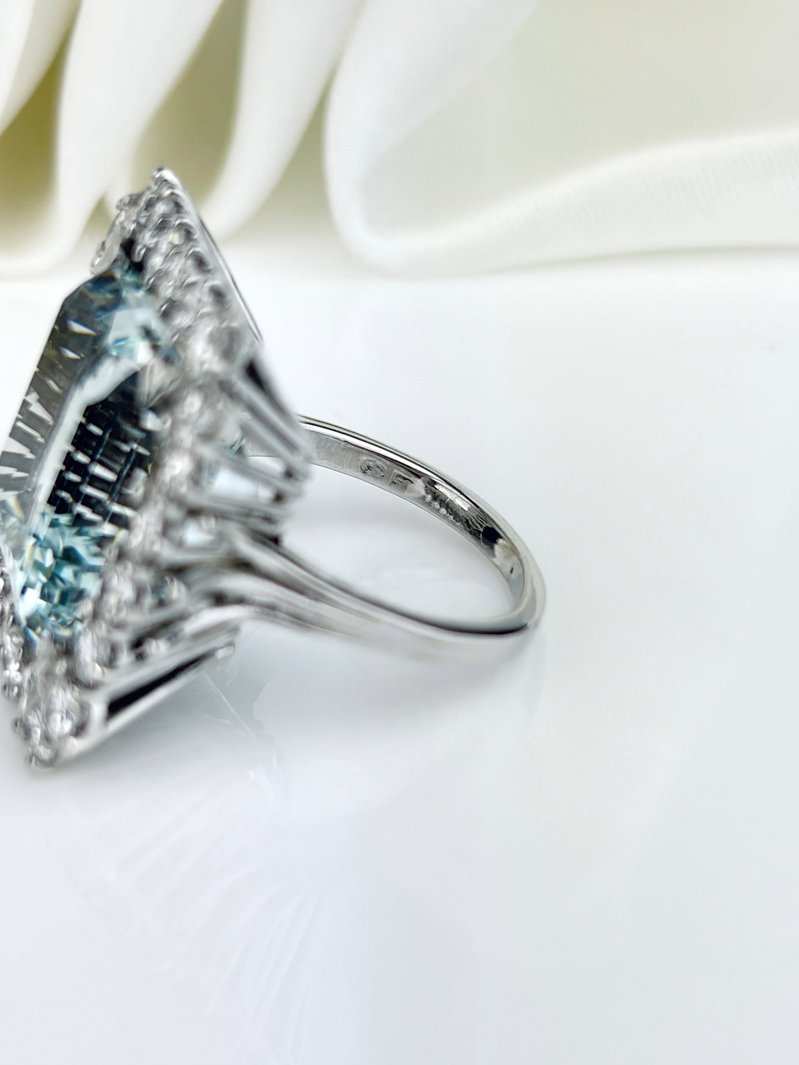 Outstanding Aquamarine And Diamond Square Cocktail Ring Set In Platinum - 6