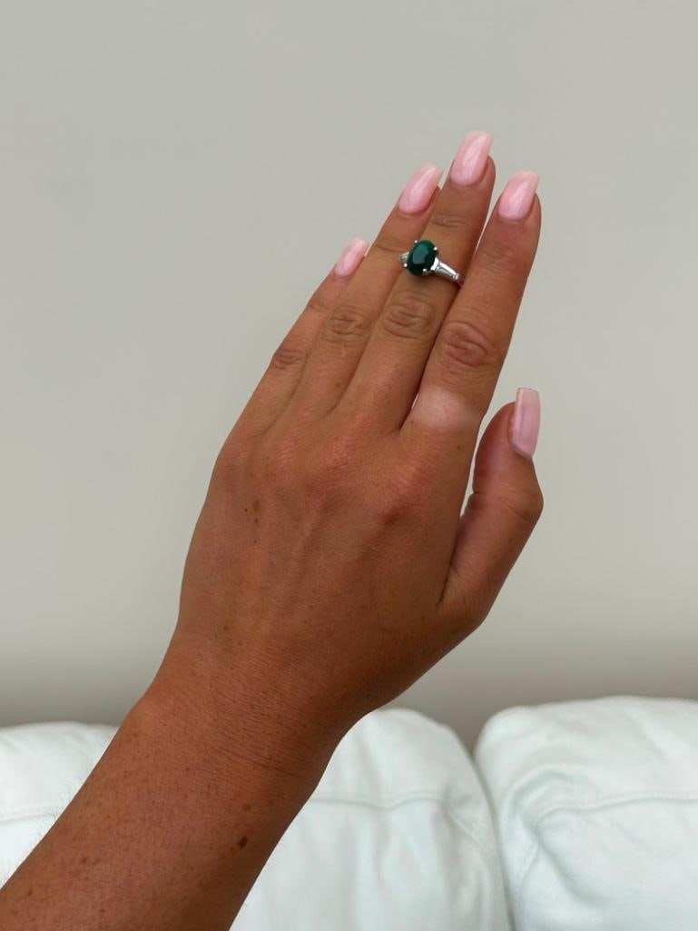 Wonderful Platinum Emerald Ring with Baguette Diamond Shoulders - 5