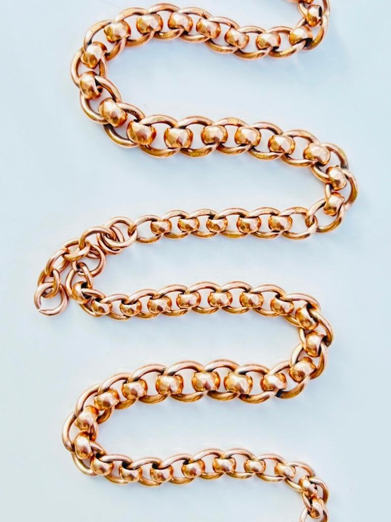 *Antique Heavy 9ct Gold Roller Ball Chain Necklace Double Dogclips - 12