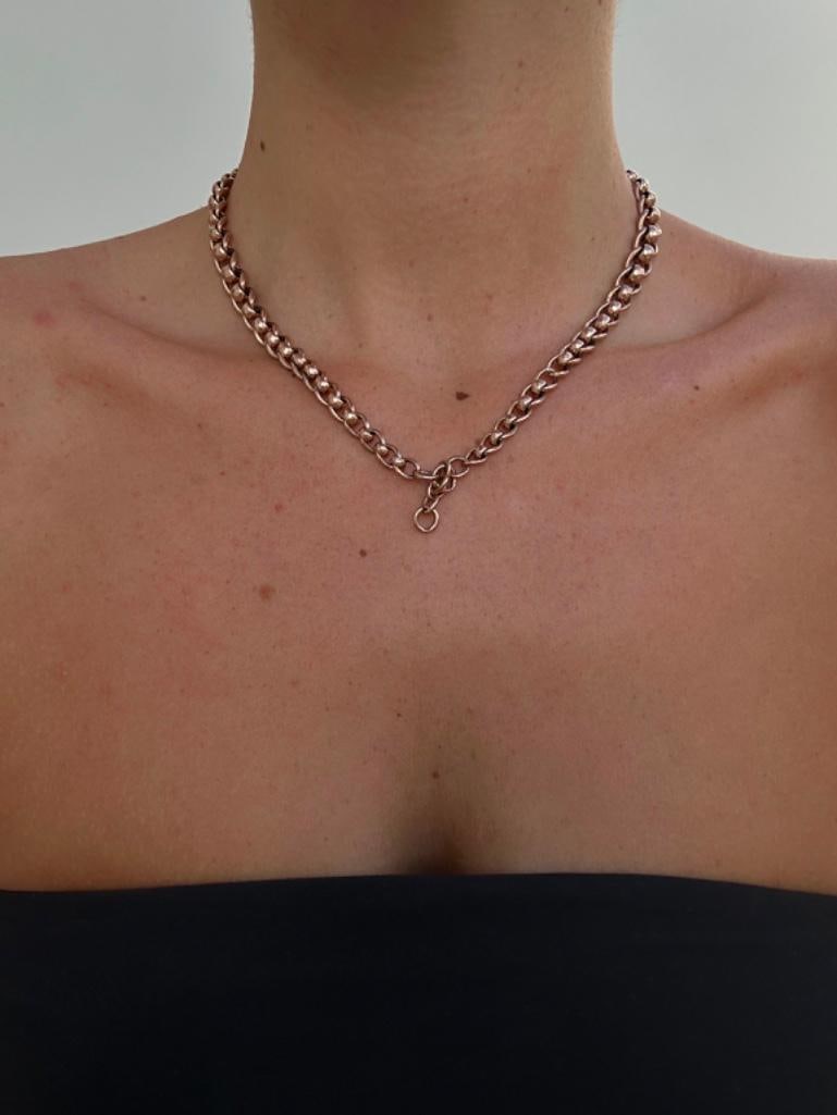 *Antique Heavy 9ct Gold Roller Ball Chain Necklace Double Dogclips - 3