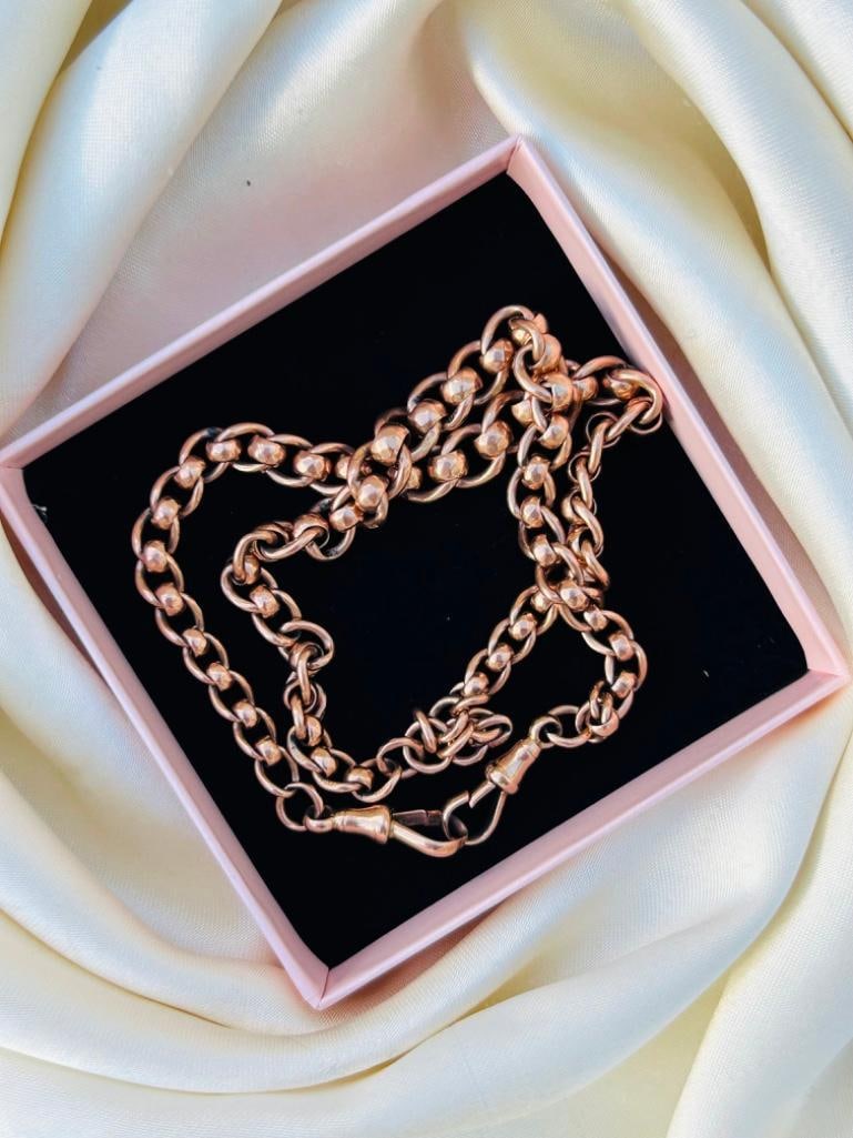 *Antique Heavy 9ct Gold Roller Ball Chain Necklace Double Dogclips - 7