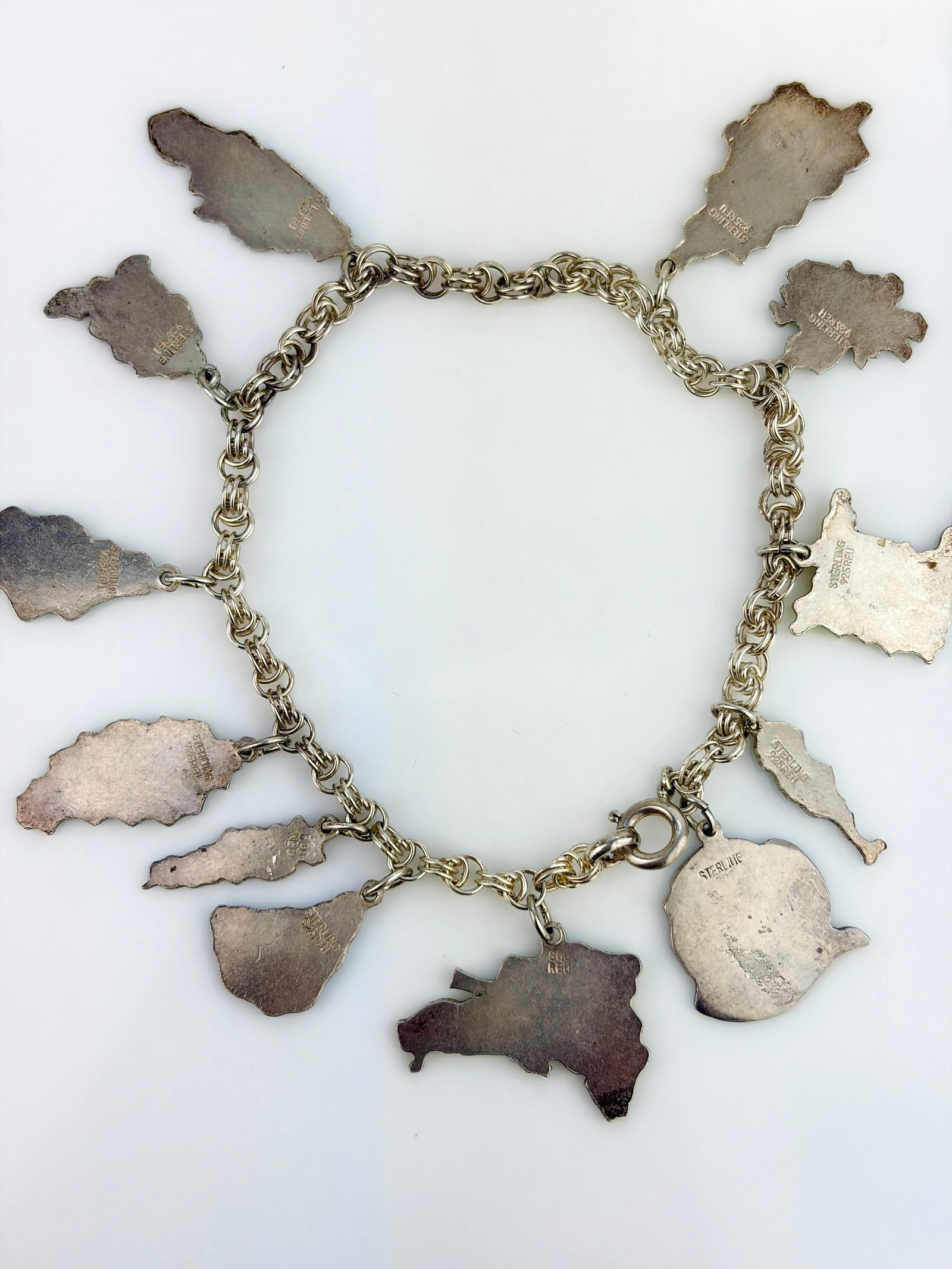 Vintage Sterling Silver Enamel Caribbean Island Map Charm Bracelet - 2