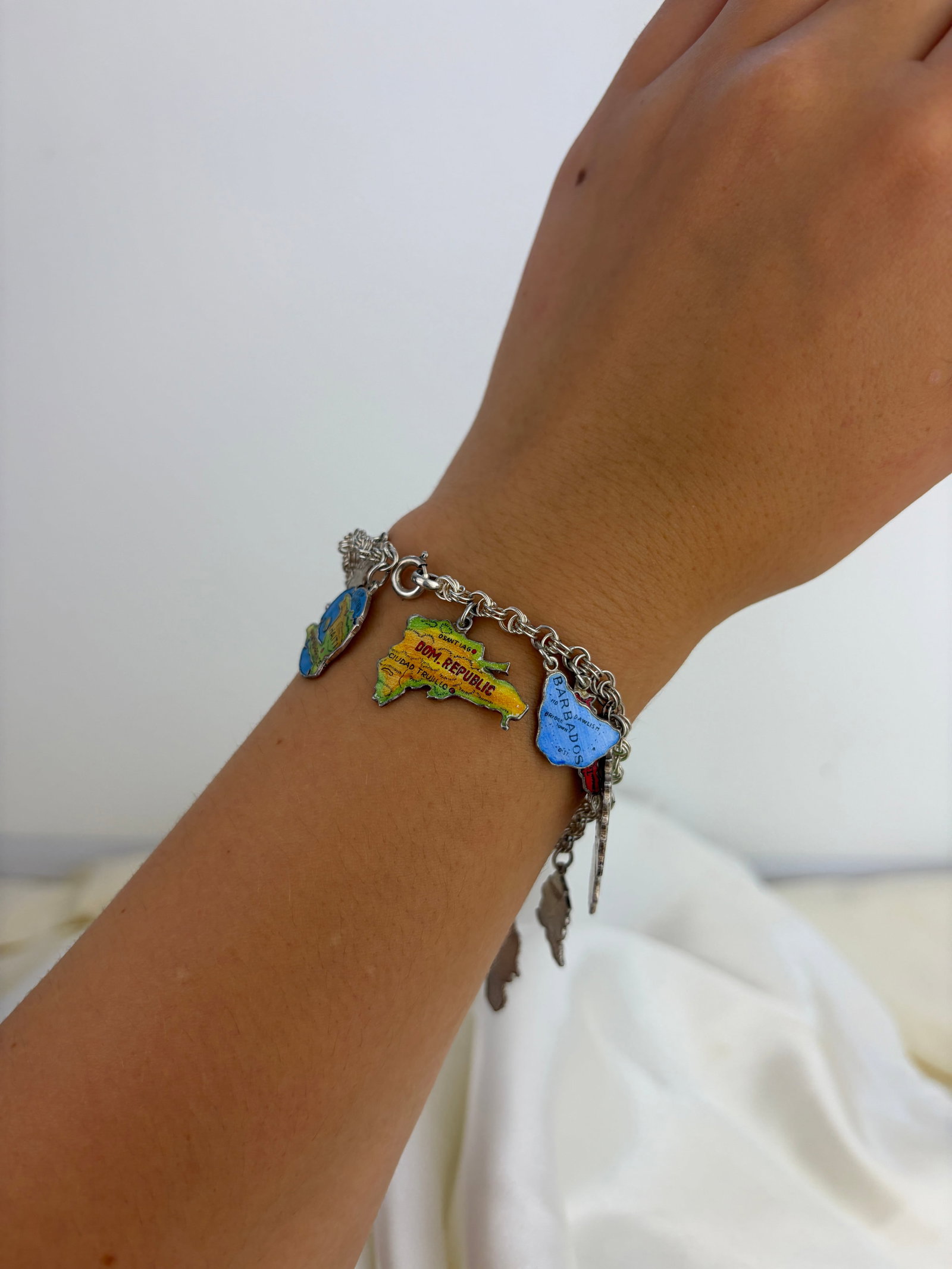 Vintage Sterling Silver Enamel Caribbean Island Map Charm Bracelet - 3