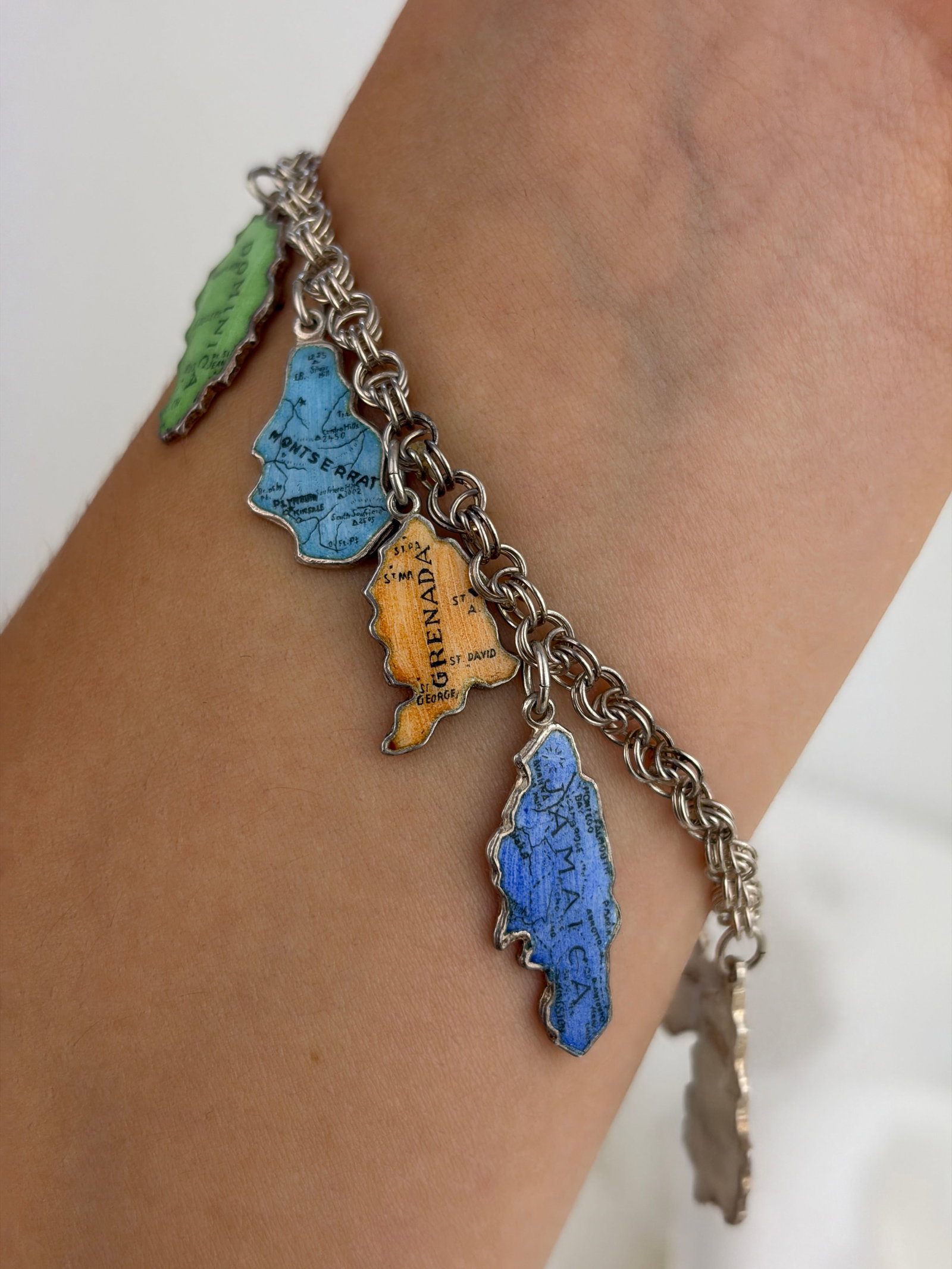 Vintage Sterling Silver Enamel Caribbean Island Map Charm Bracelet - 4