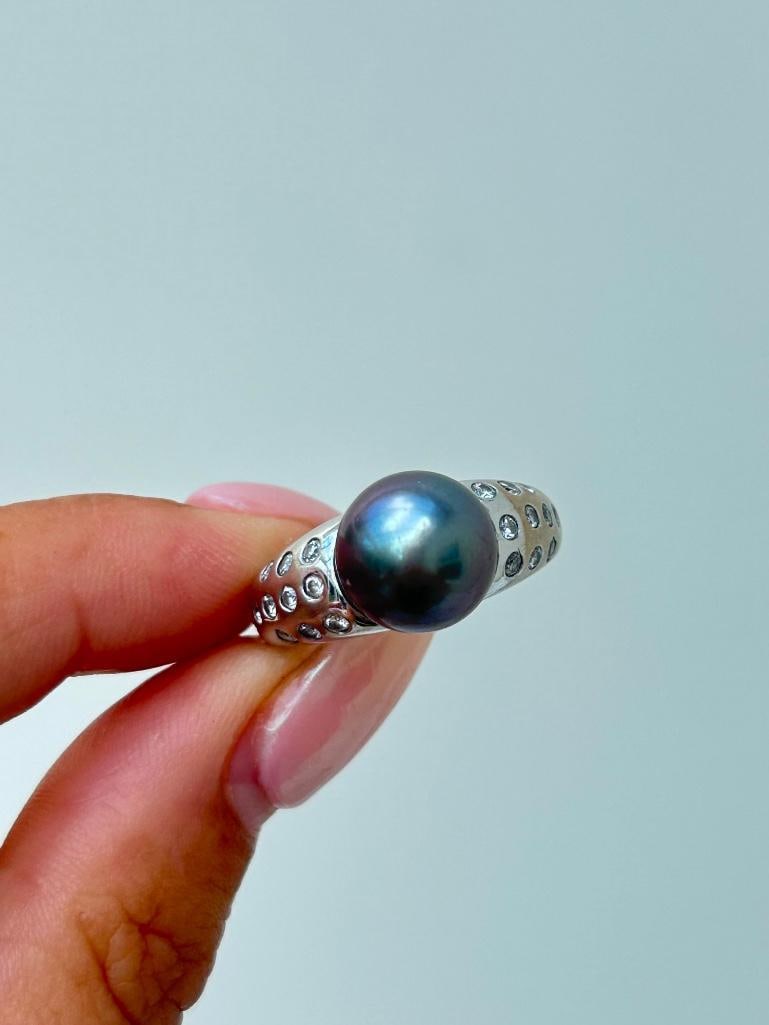 Outstanding south sea Pearl and diamond heavy 18ct white gold ring - 5