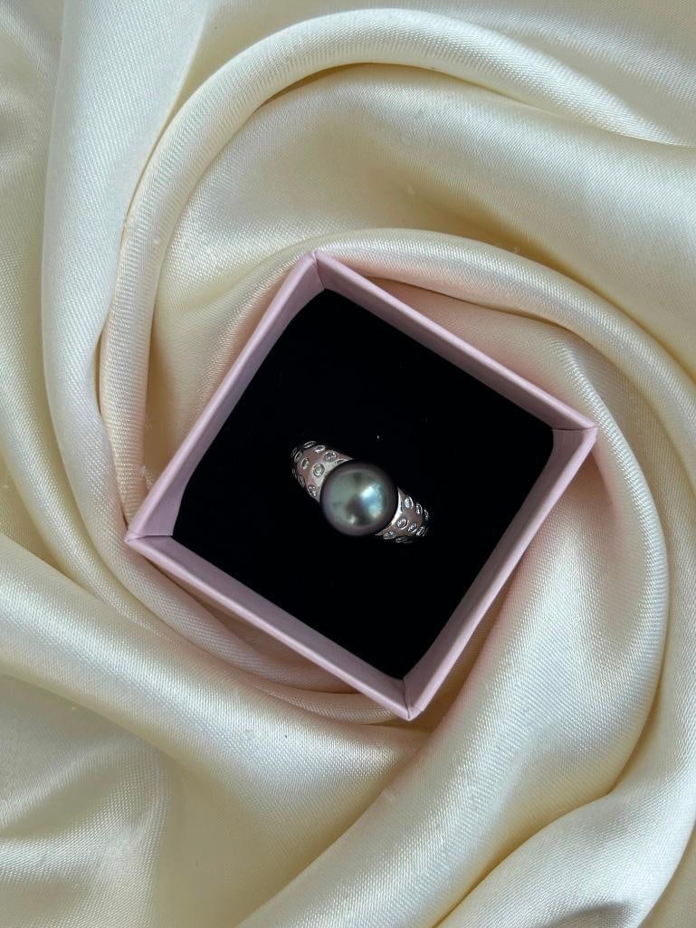 Outstanding south sea Pearl and diamond heavy 18ct white gold ring - 6