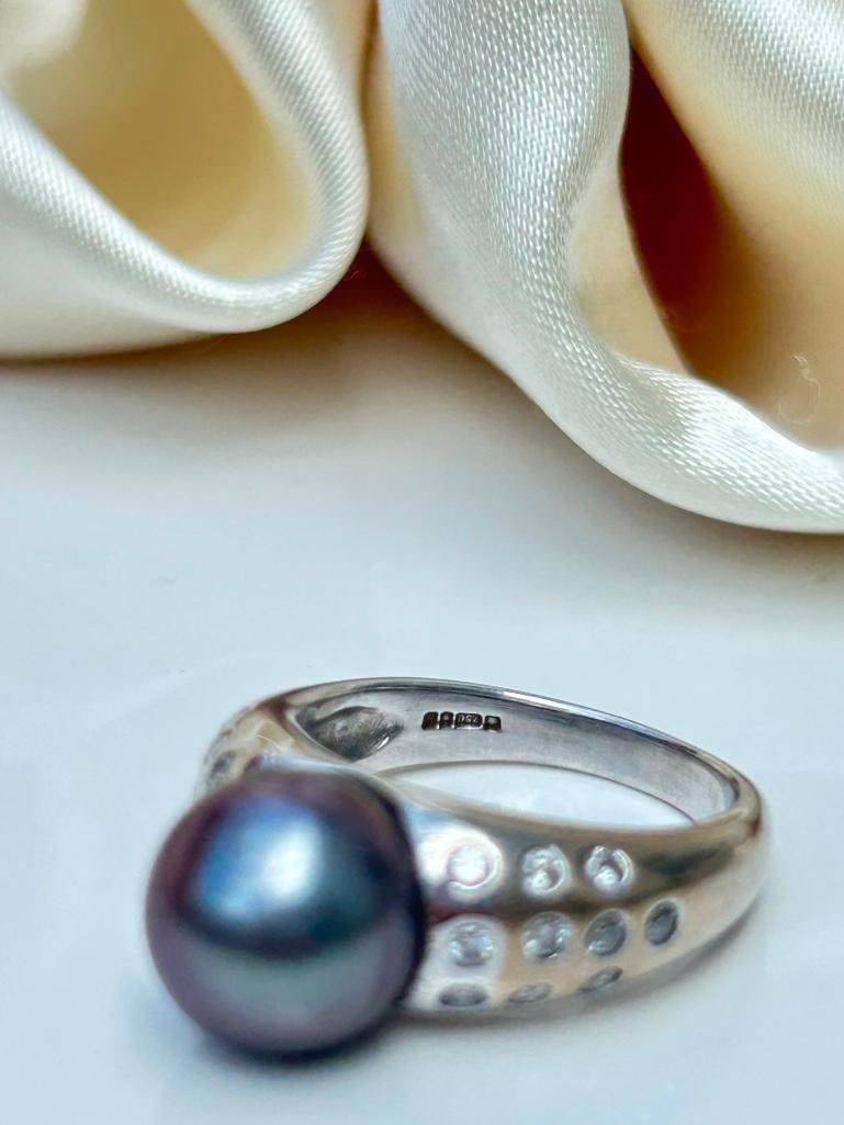 Outstanding south sea Pearl and diamond heavy 18ct white gold ring - 8
