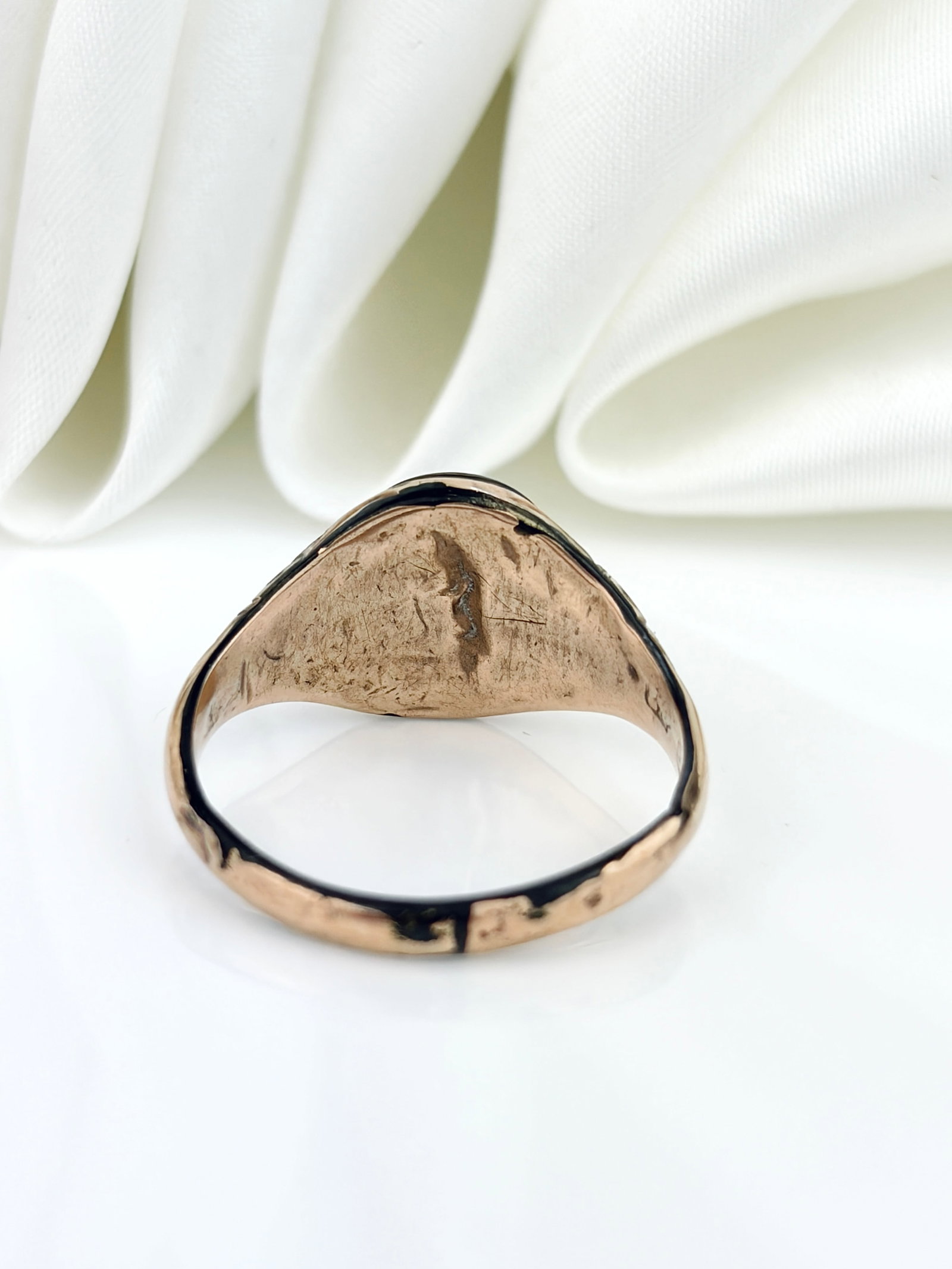 ANTIQUE ROLLED GOLD UNUSUAL BEAN SIGNET RING - 3