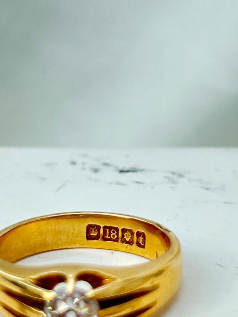 *Antique 18ct Yellow Gold Chunky 60pts Diamond OMC Buttercup / Belcher Ring - 4