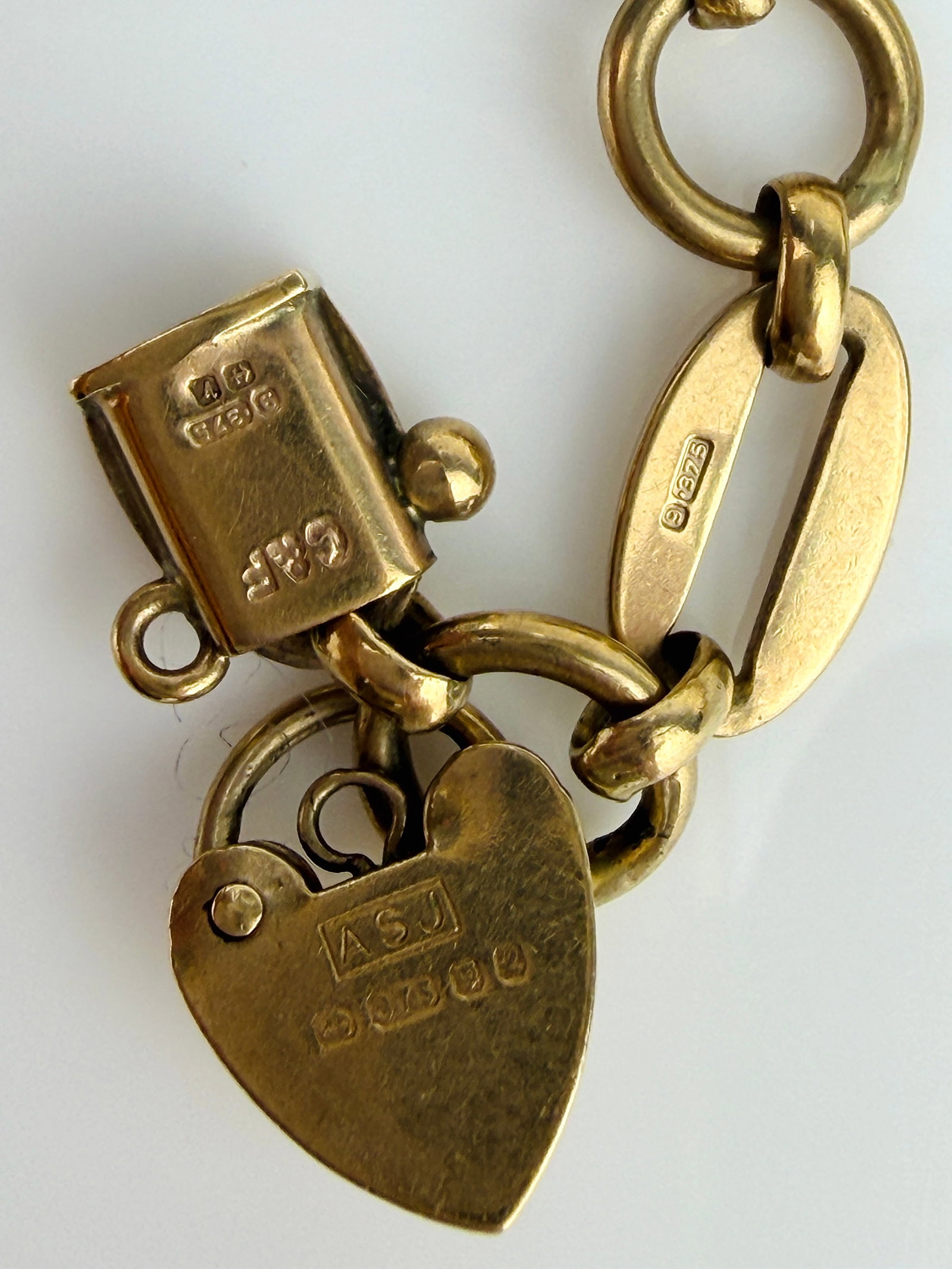 Vintage Cropp & Farr c1970 9ct Yellow Gold Unique Link Bracelet with Heart Padlock Charm - 3