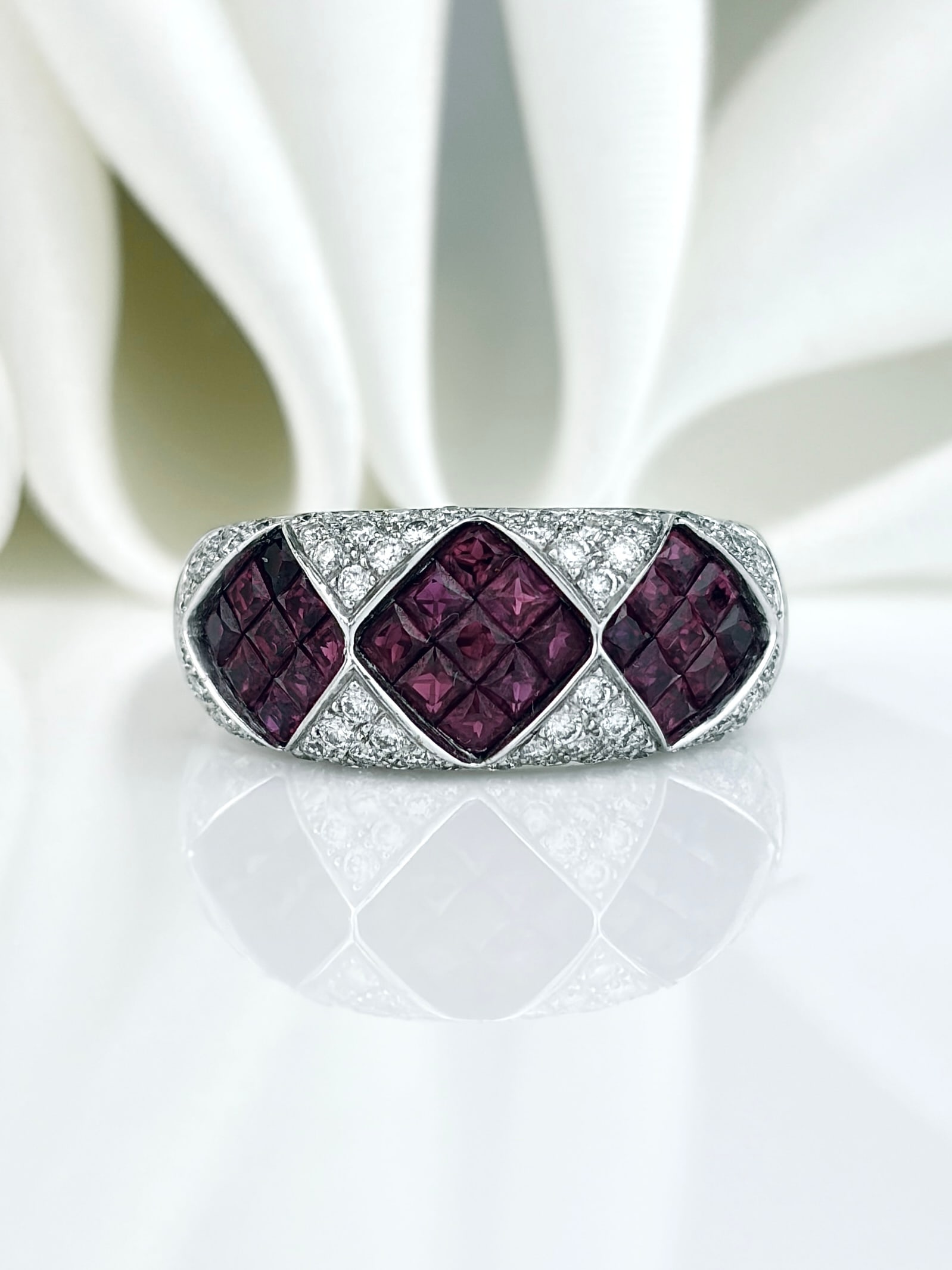 Chunky Vintage 18ct White Gold Ruby and Diamond Statement Ring: Chunky Vintage 18ct White Gold Ruby and Diamond Statement Ring Such a beautiful chunky ring!