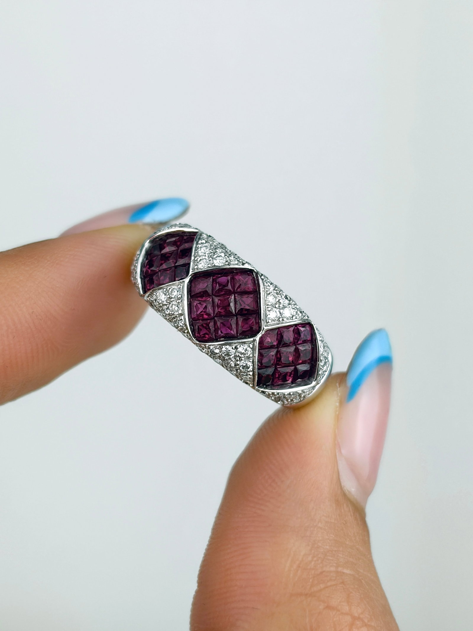 Chunky Vintage 18ct White Gold Ruby and Diamond Statement Ring - 6