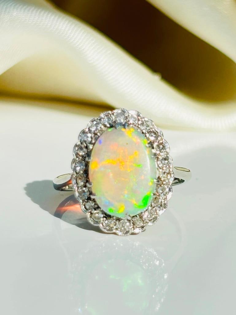 Antique 18ct White Gold Platinum Opal and Diamond Ring (1 of 8)