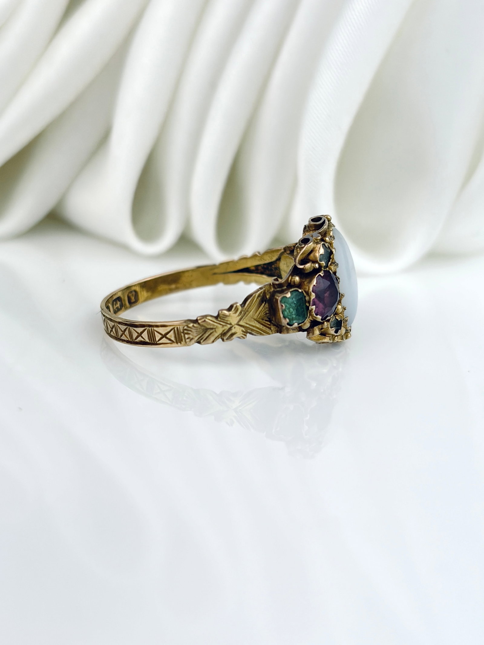 Antique c.1873 15ct Yellow Gold Opal, Amethyst and Emerald Ring - 2