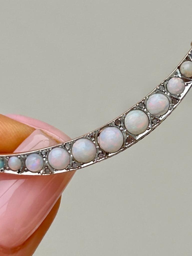 Opal and Diamond Crescent Brooch in 9ct Gold - 5
