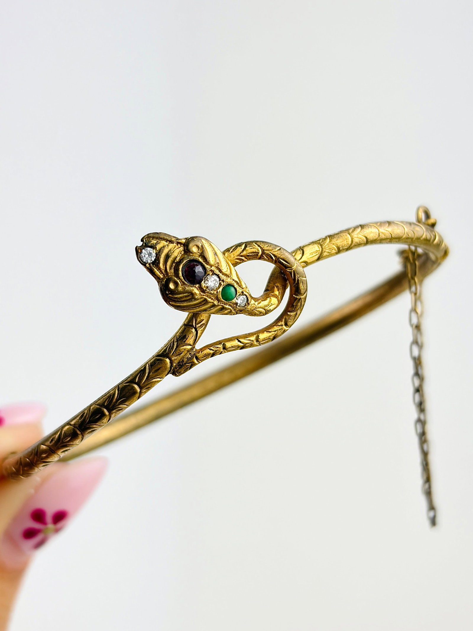 Diamond and Ruby Wrapped Snake Bangle: Diamond and Ruby Wrapped Snake Bangle