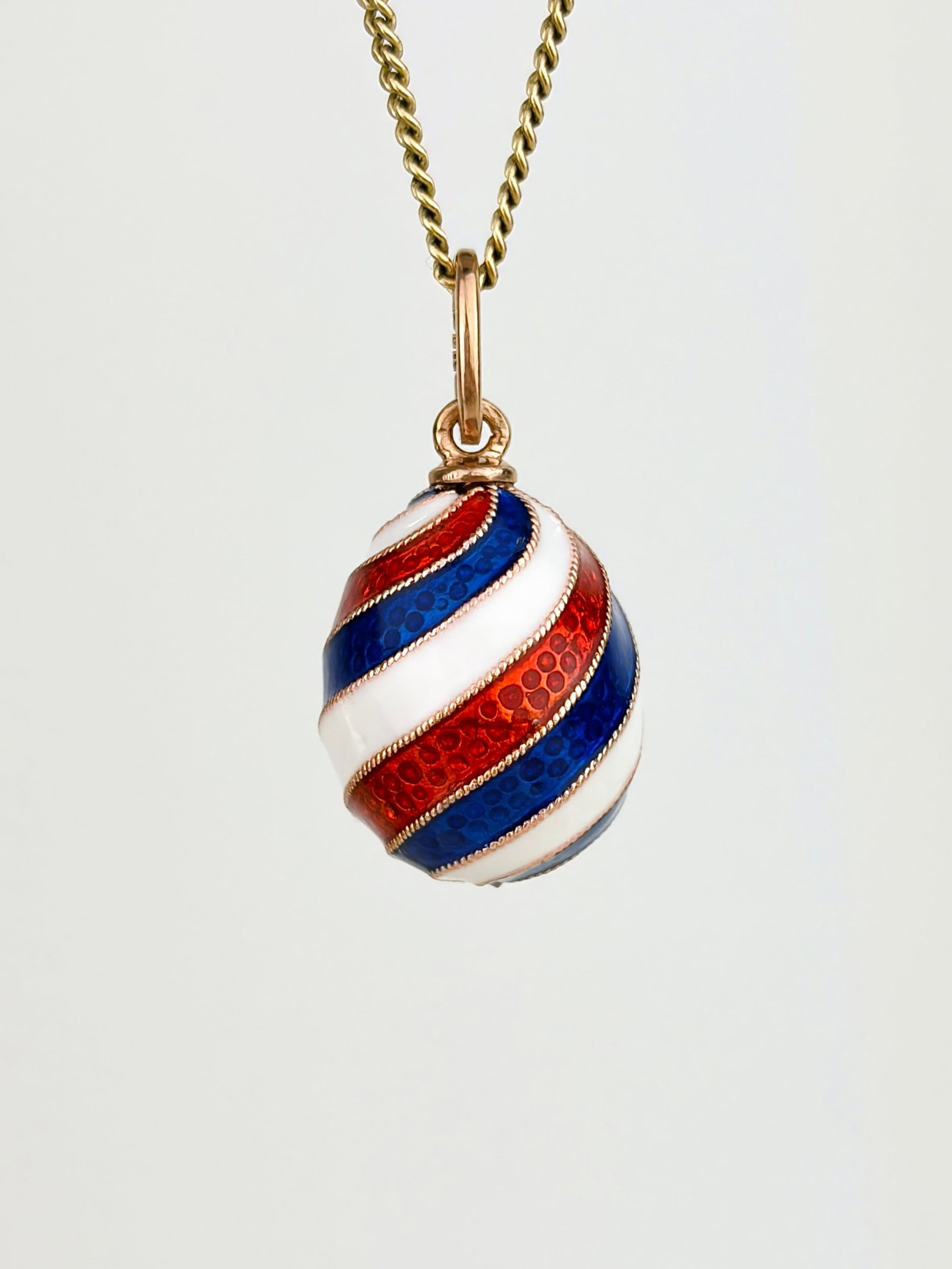 14ct Yellow Gold Blue, White and Red Enamel Russian Egg Charm/Pendant: 14ct Yellow Gold Blue, White and Red Enamel Russian Egg Charm/Pendant Wonderful enamel!