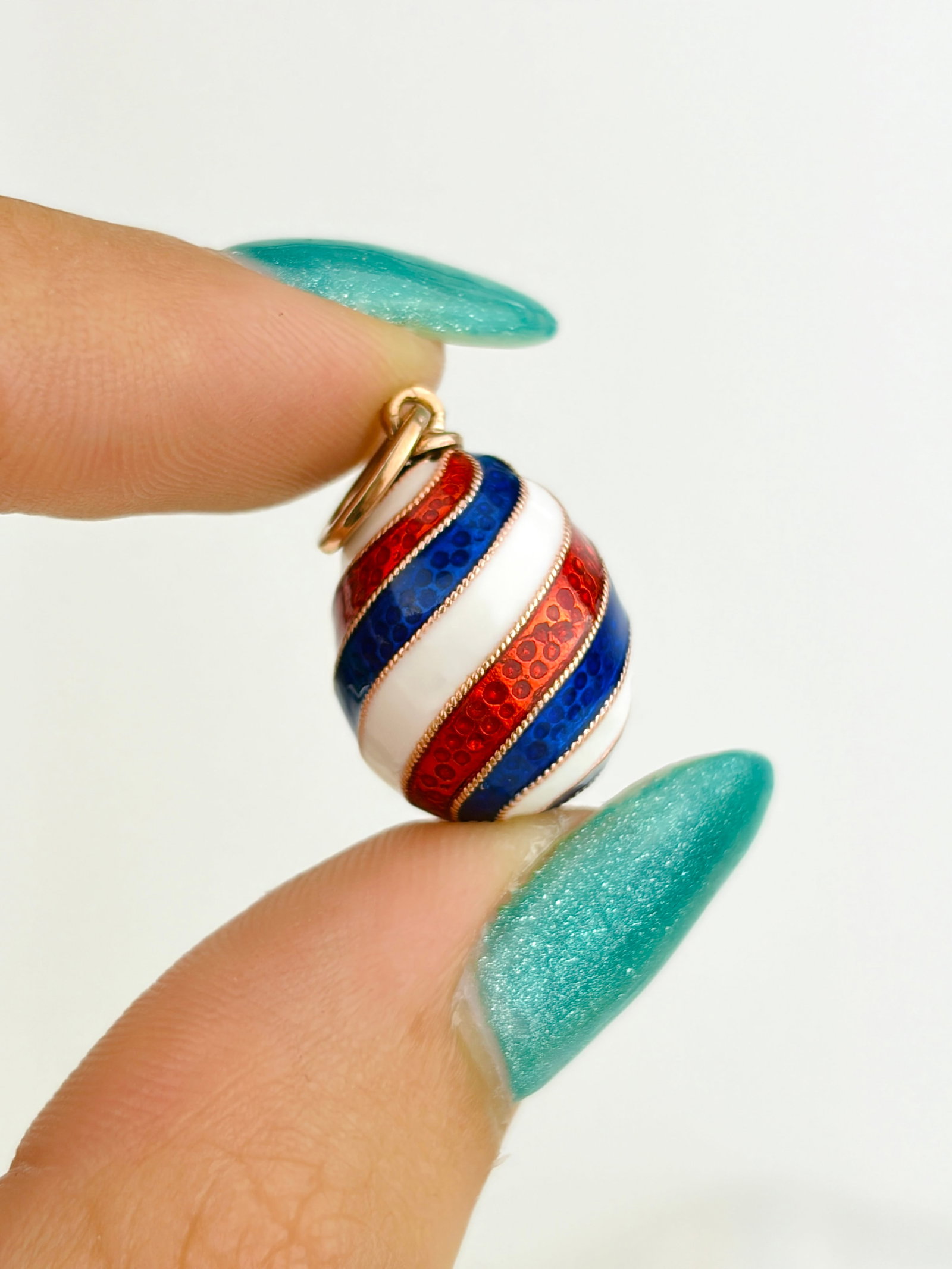 14ct Yellow Gold Blue, White and Red Enamel Russian Egg Charm/Pendant - 2