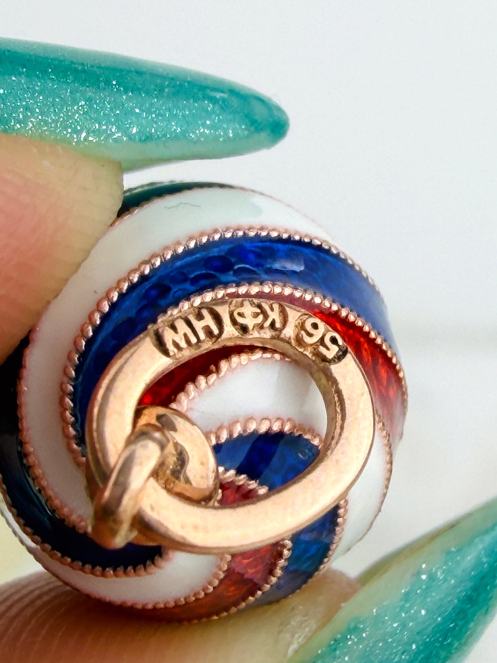 14ct Yellow Gold Blue, White and Red Enamel Russian Egg Charm/Pendant - 4