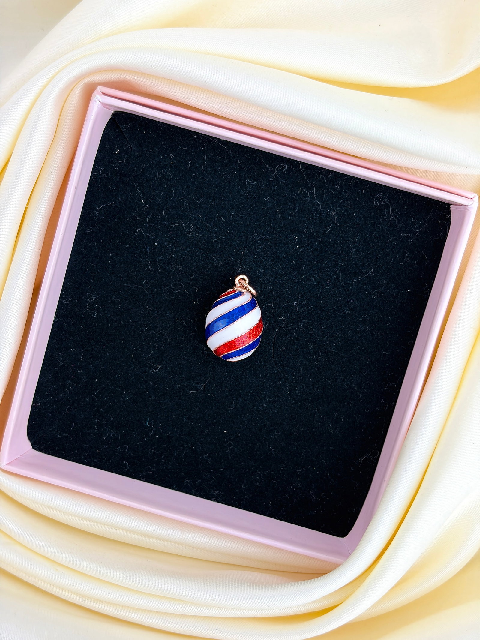 14ct Yellow Gold Blue, White and Red Enamel Russian Egg Charm/Pendant - 5