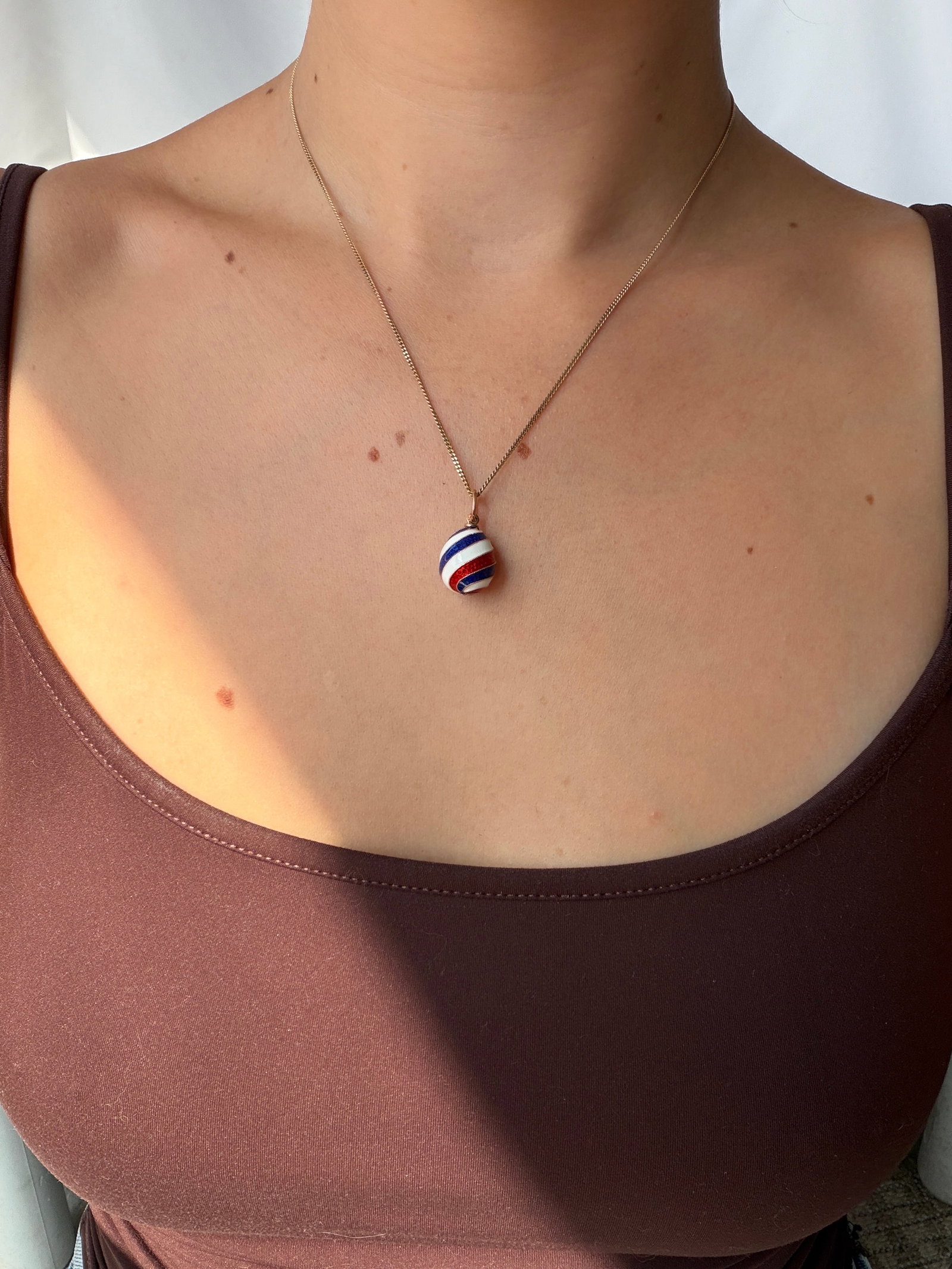 14ct Yellow Gold Blue, White and Red Enamel Russian Egg Charm/Pendant - 6