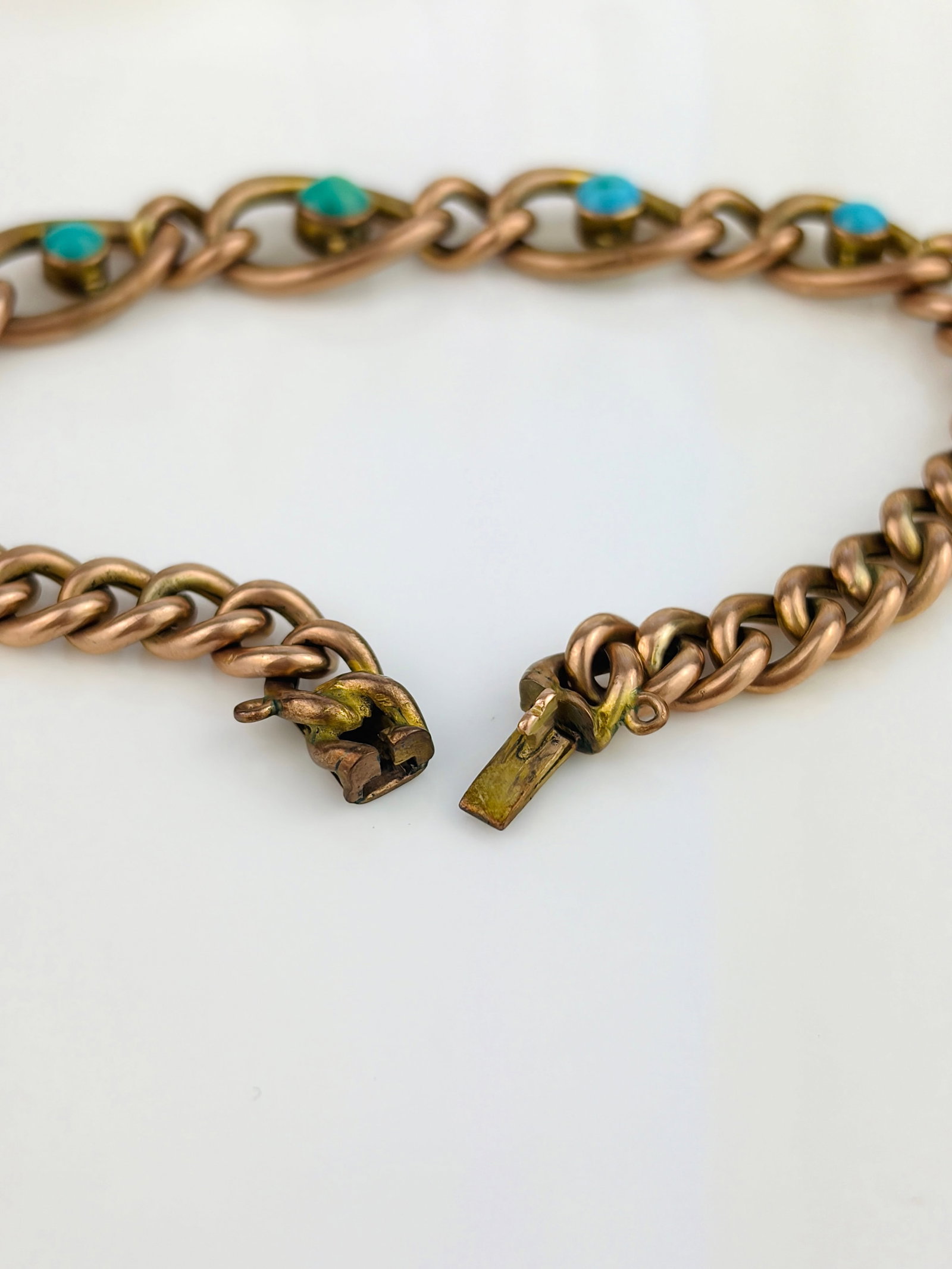 ANTIQUE CURB LINK BRACELET WITH TURQUOISE DETAILS IN GOLD - 5