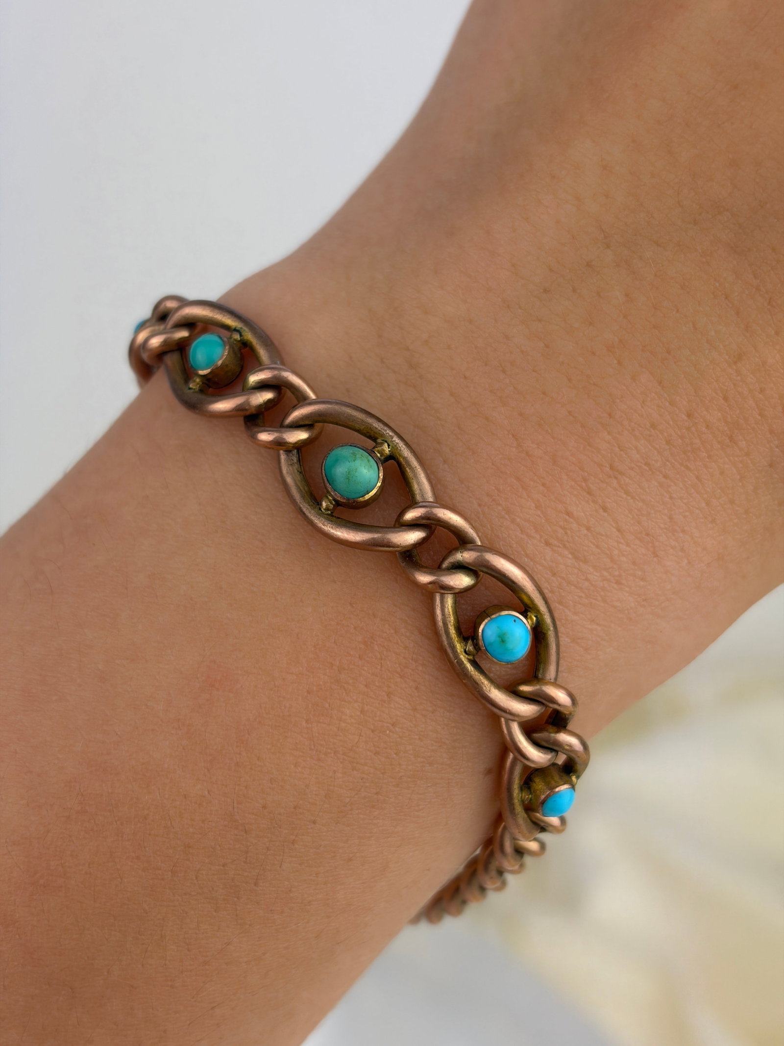 ANTIQUE CURB LINK BRACELET WITH TURQUOISE DETAILS IN GOLD - 7