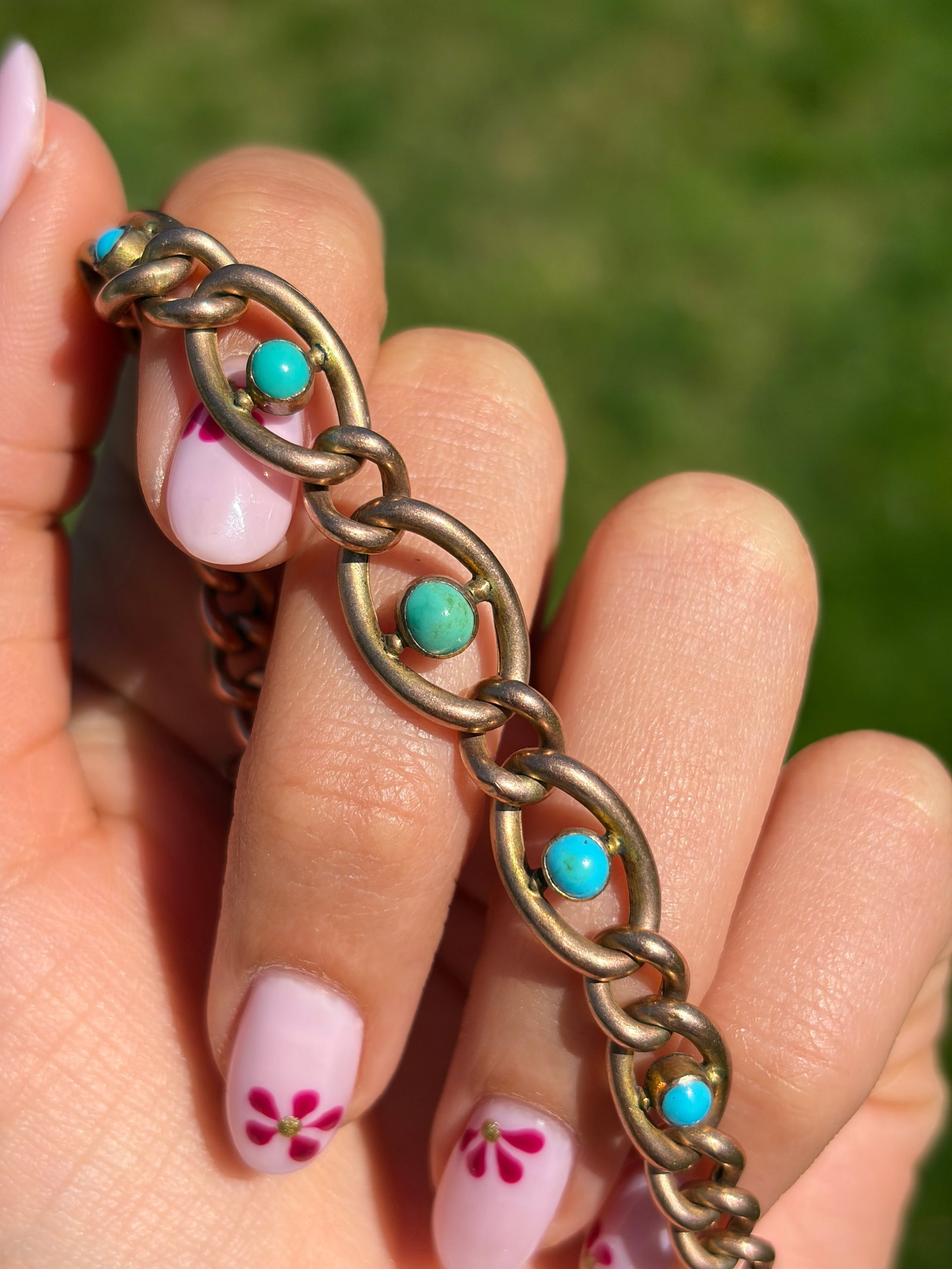 ANTIQUE CURB LINK BRACELET WITH TURQUOISE DETAILS IN GOLD - 9