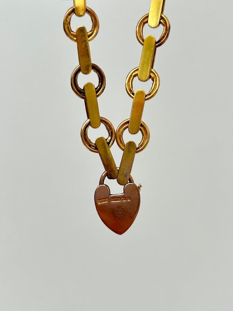 Antique 9ct Gold Bracelet with Heart Padlock - 8