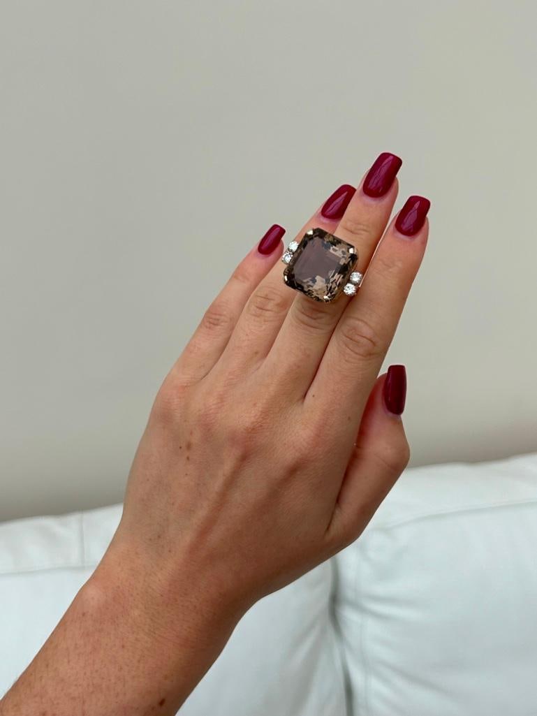 Huge 42 Carat Smokey Quartz and Diamond Cocktail Ring in 18ct Yellow Gold - 6