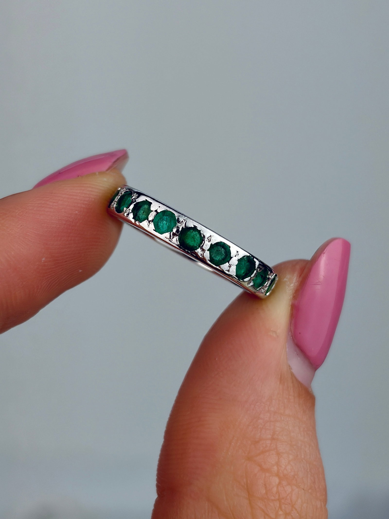 LOVELY PLATINUM EMERALD FULL ETERNITY RING - 4
