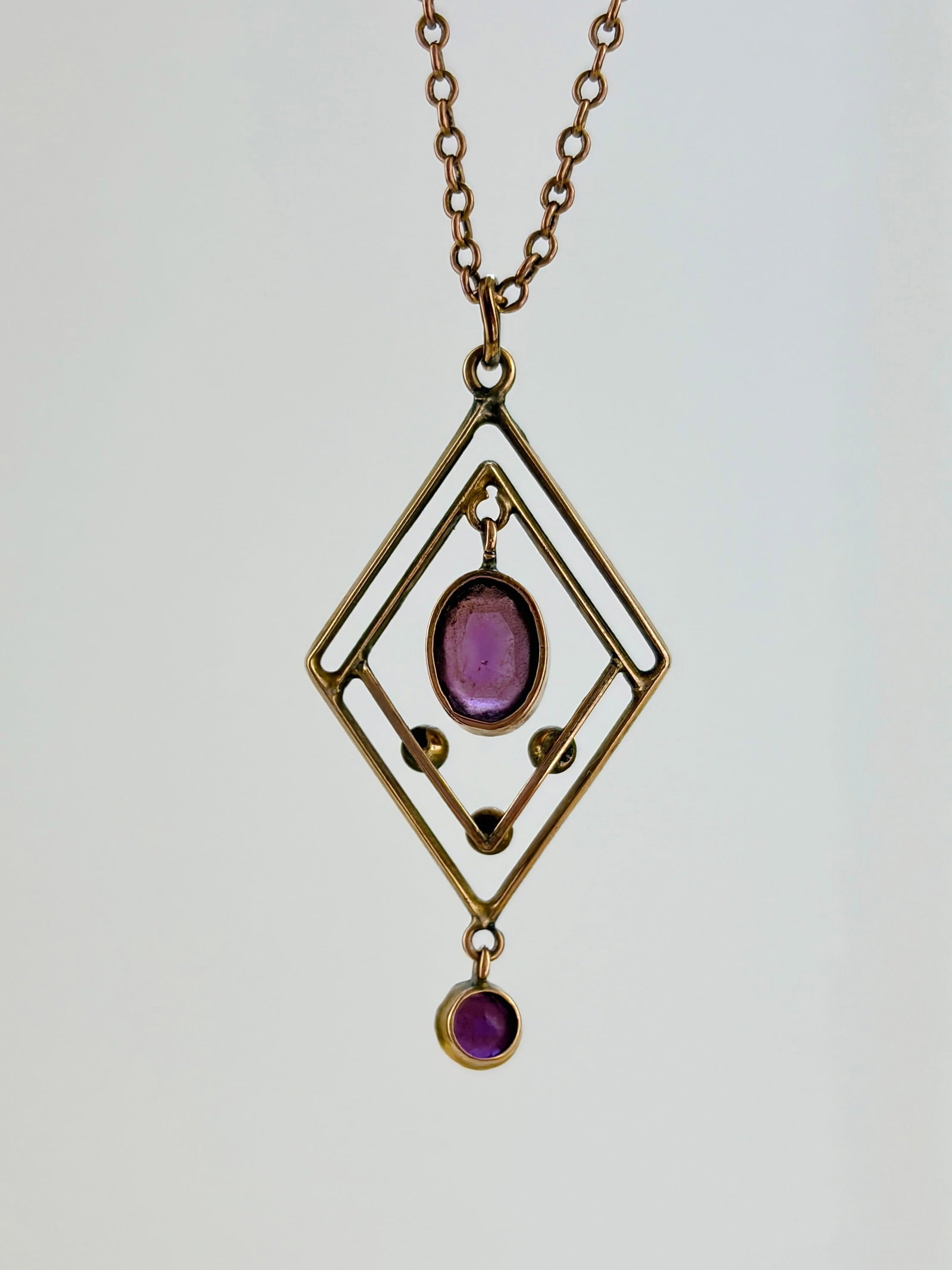 ANTIQUE 9CT YELLOW GOLD AMETHYST PENDANT ON CHAIN - 4