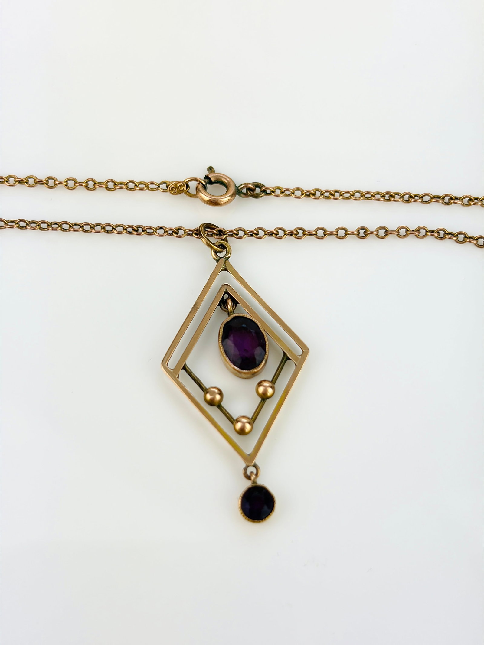 ANTIQUE 9CT YELLOW GOLD AMETHYST PENDANT ON CHAIN - 5