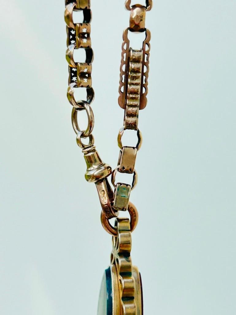 Chunky Heavy Antique 9ct Gold Starlink Chain Necklace with DogClip and Pendant - 6