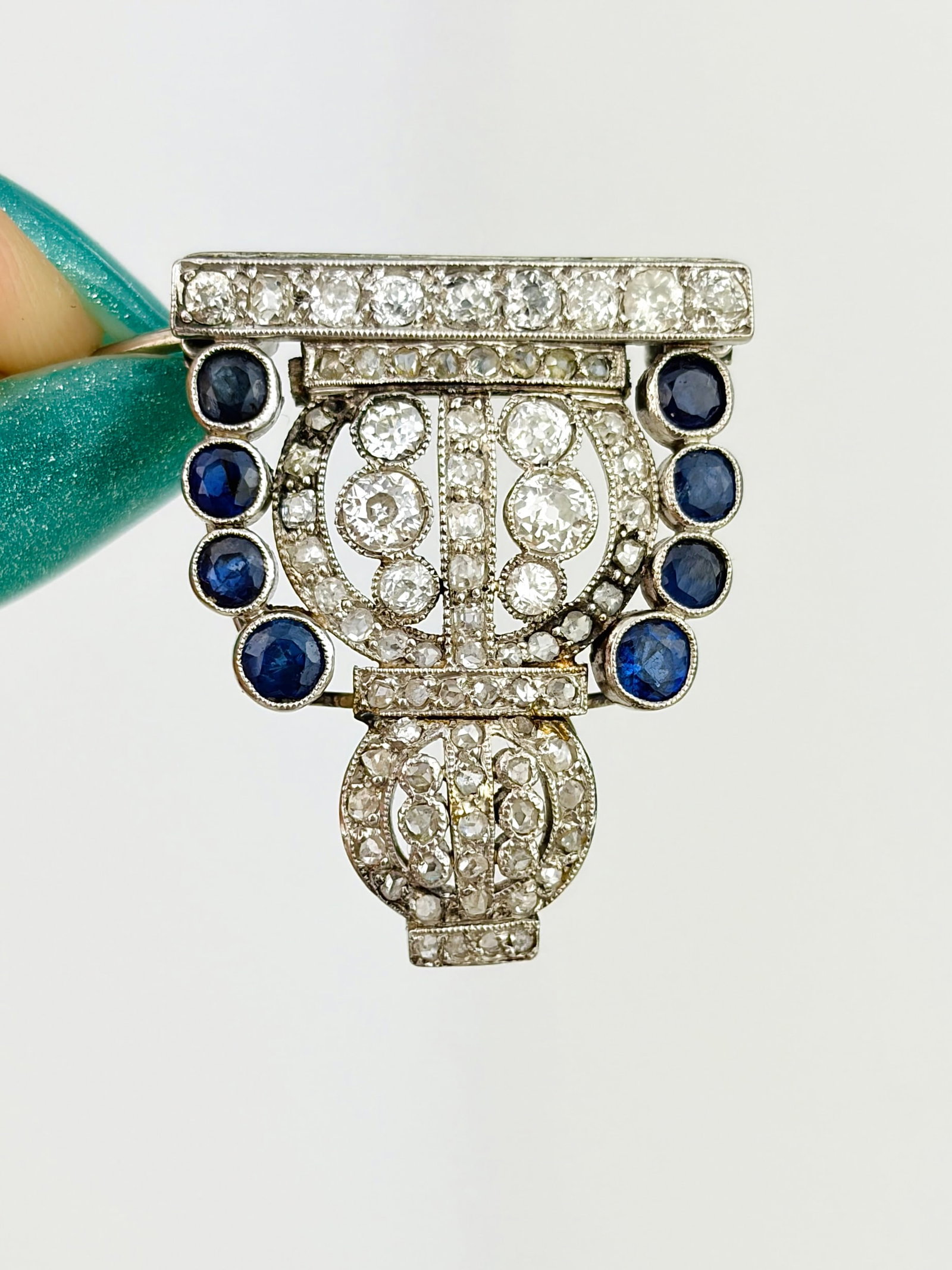 Antique Art Deco Sapphire and Diamond Brooch in Platinum: Antique Art Deco Sapphire and Diamond Brooch in Platinum A show stopping piece!