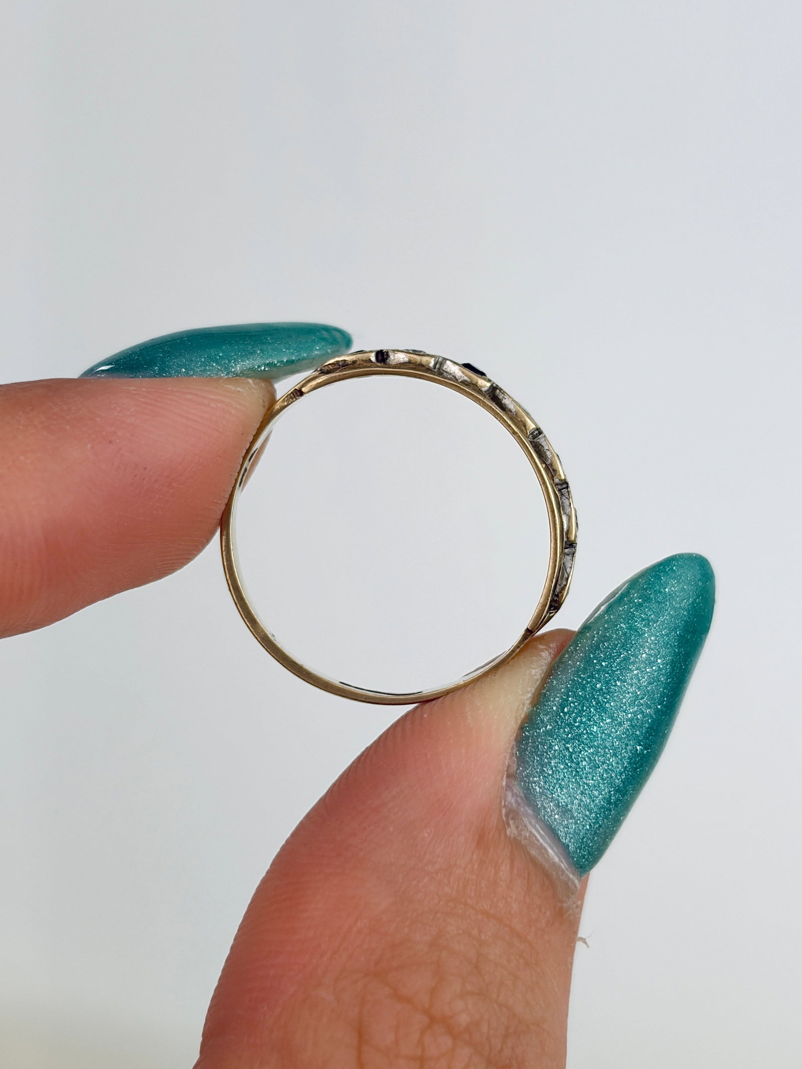 Vintage 9ct Yellow Gold Sapphire and Diamond Half Hoop Ring - 6