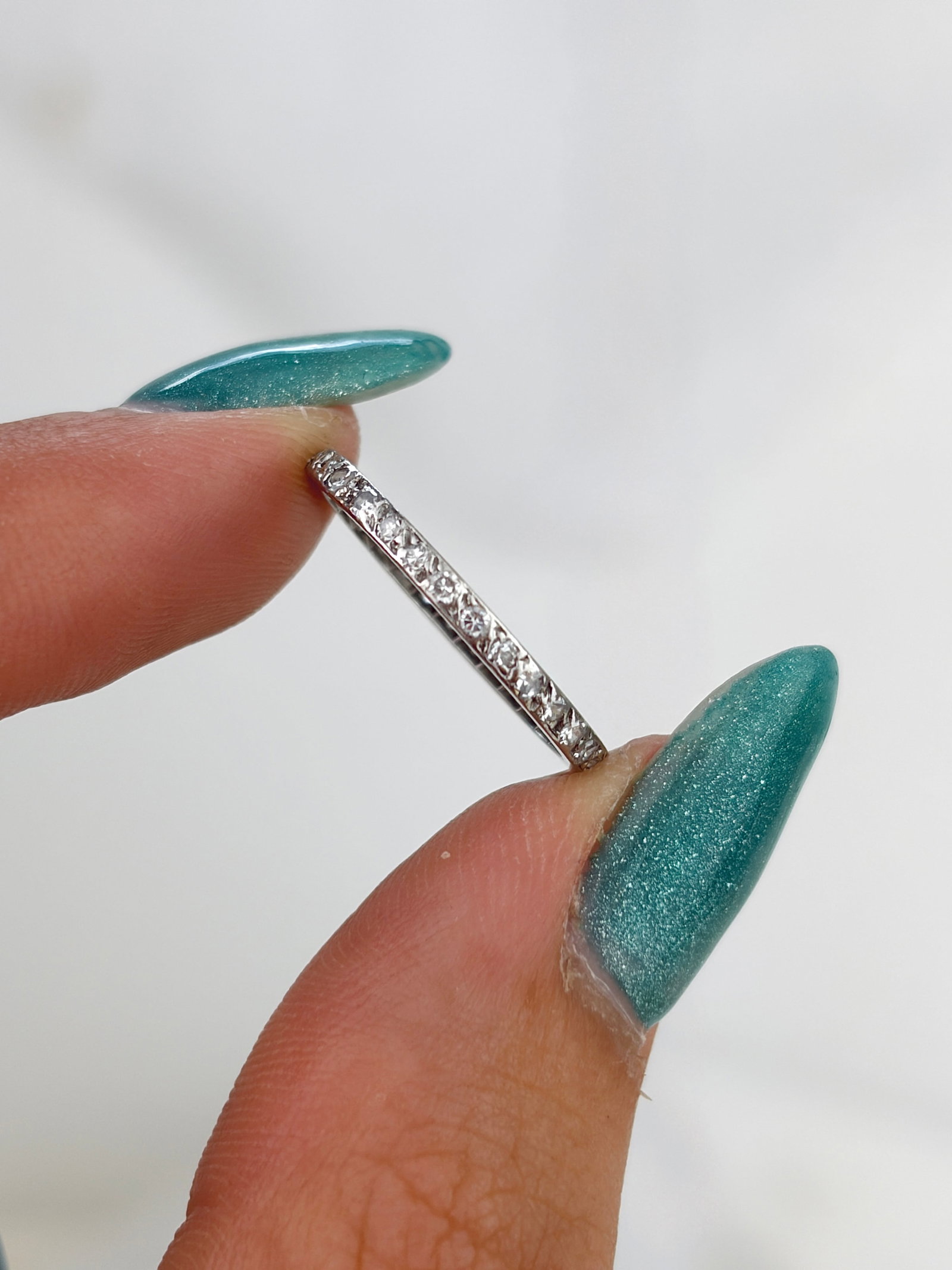 Sweet Antique Art Deco 18ct White Gold Diamond Full Eternity Band Ring - 4