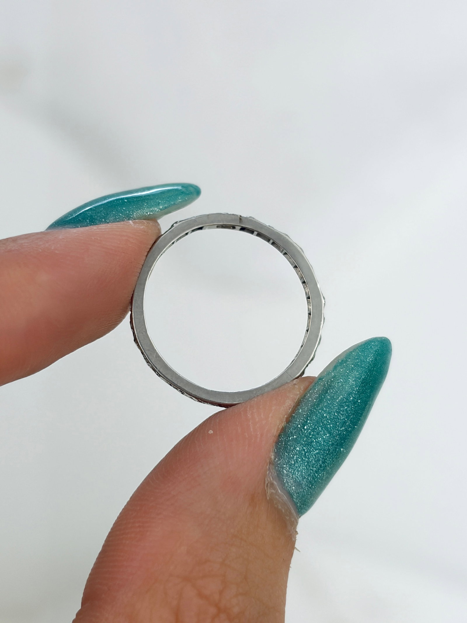 Sweet Antique Art Deco 18ct White Gold Diamond Full Eternity Band Ring - 5