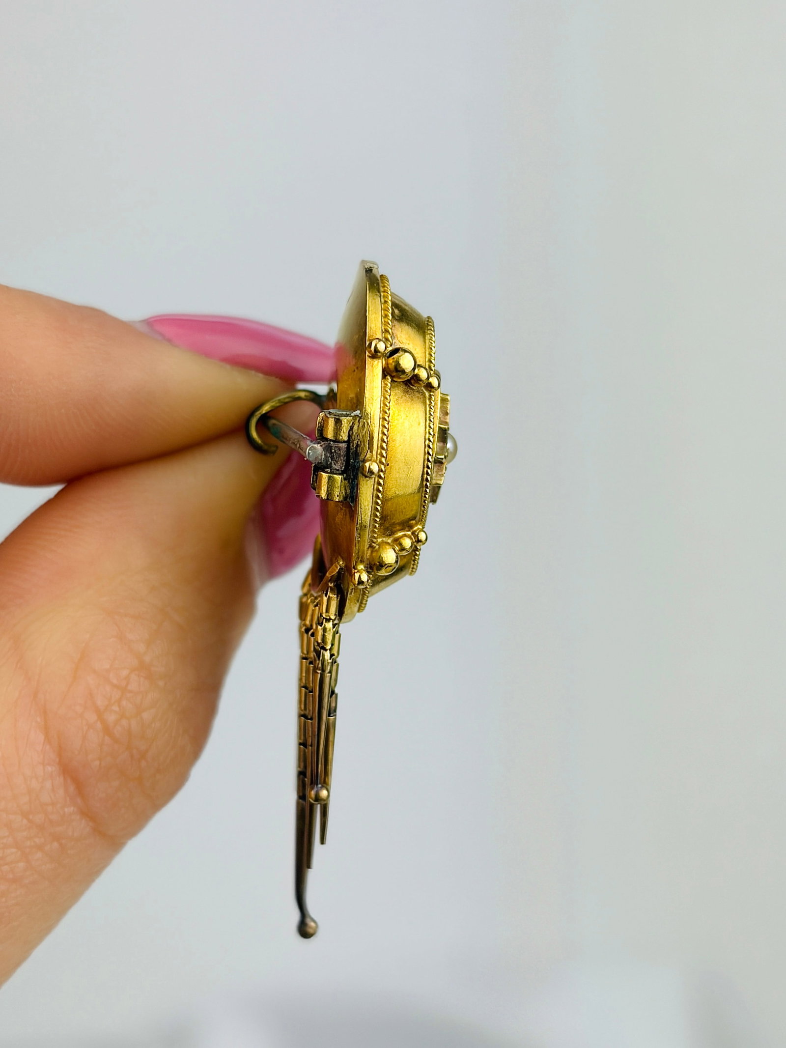 ANTIQUE 18CT YELLOW GOLD PEARL AND BLUE ENAMEL STAR TASSEL BROOCH - 2