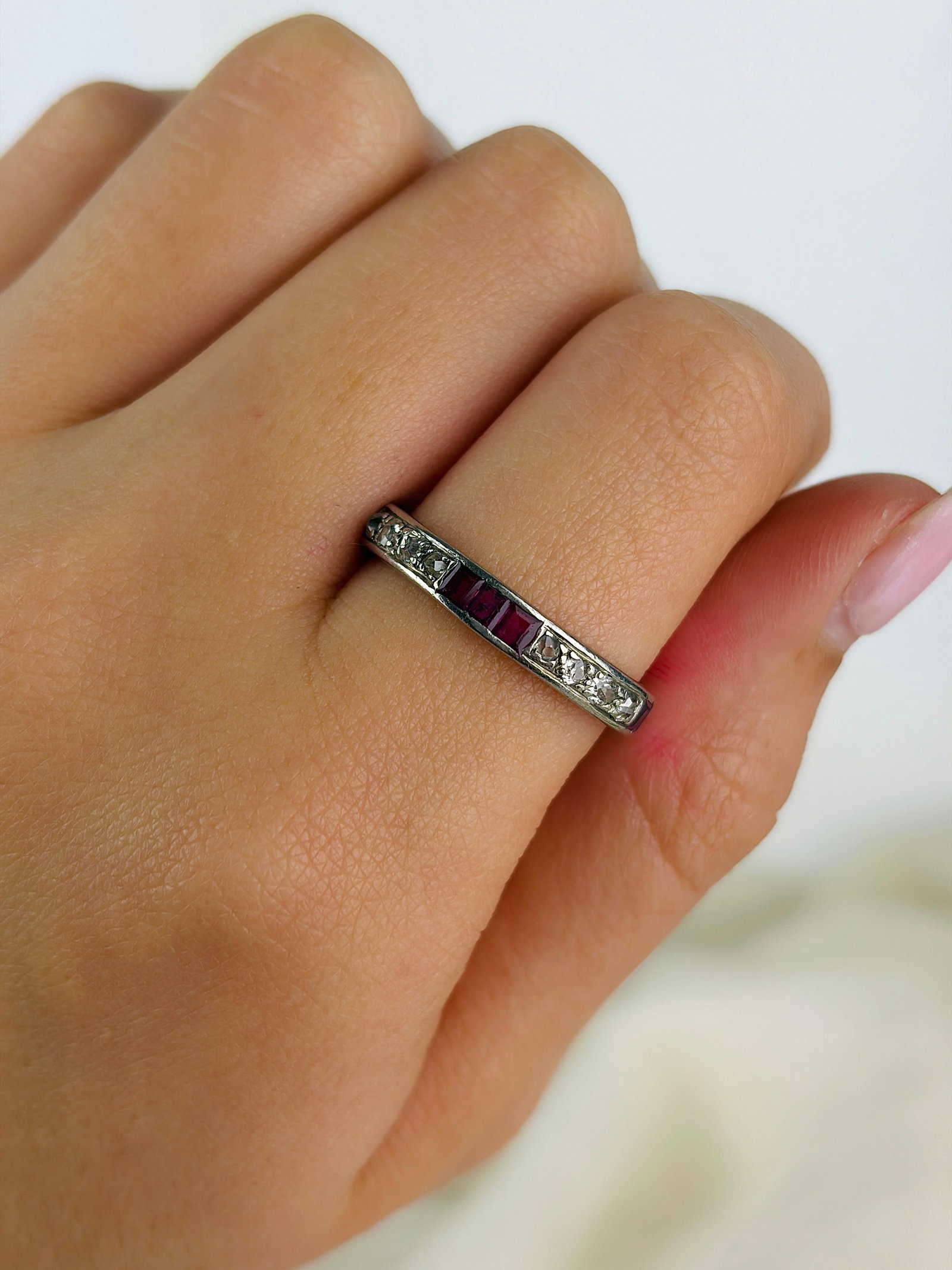 antique ruby and diamond full eternity band ring art deco era - 8