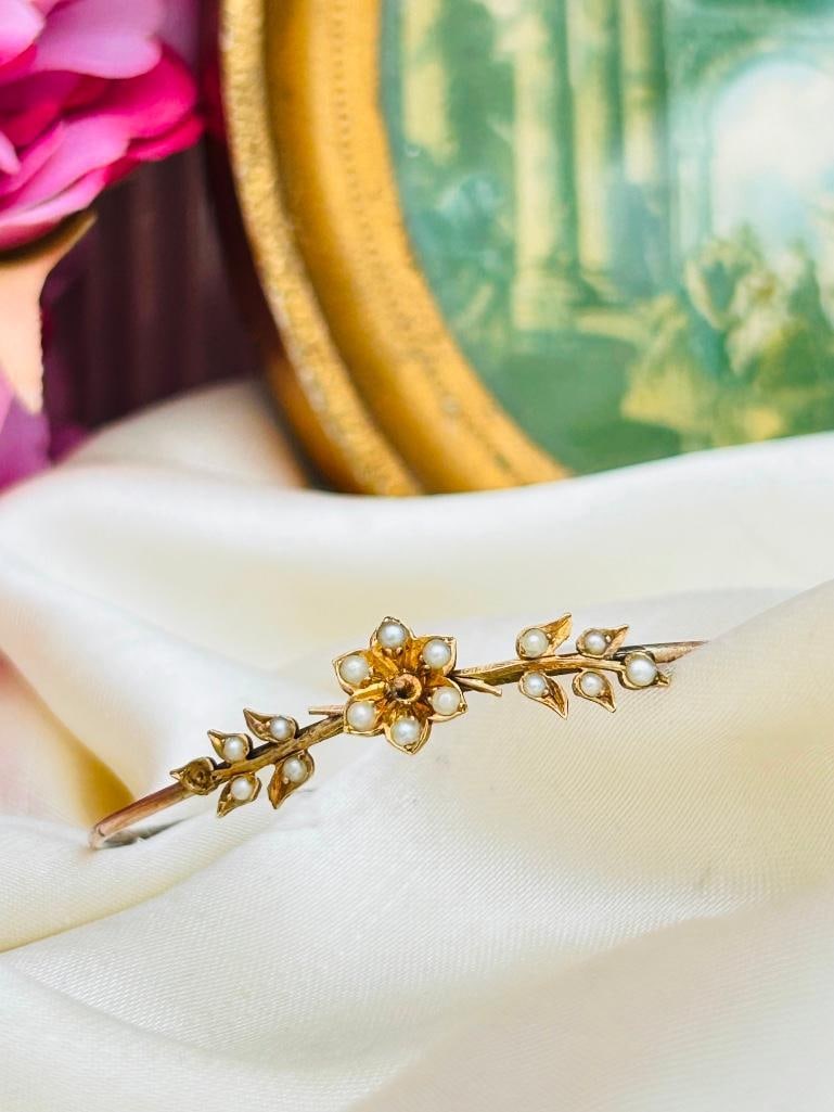 Antique Gold Pearl Bangle Bracelet - 3